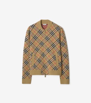 Check Cotton Wool Bomber Jacket in Sand beige - Men | Burberry