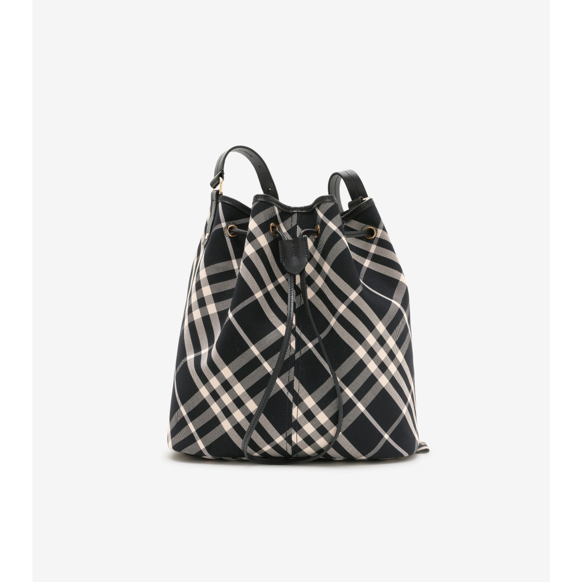 Shop Burberry Medium Check Bucket Bag In Black/calico