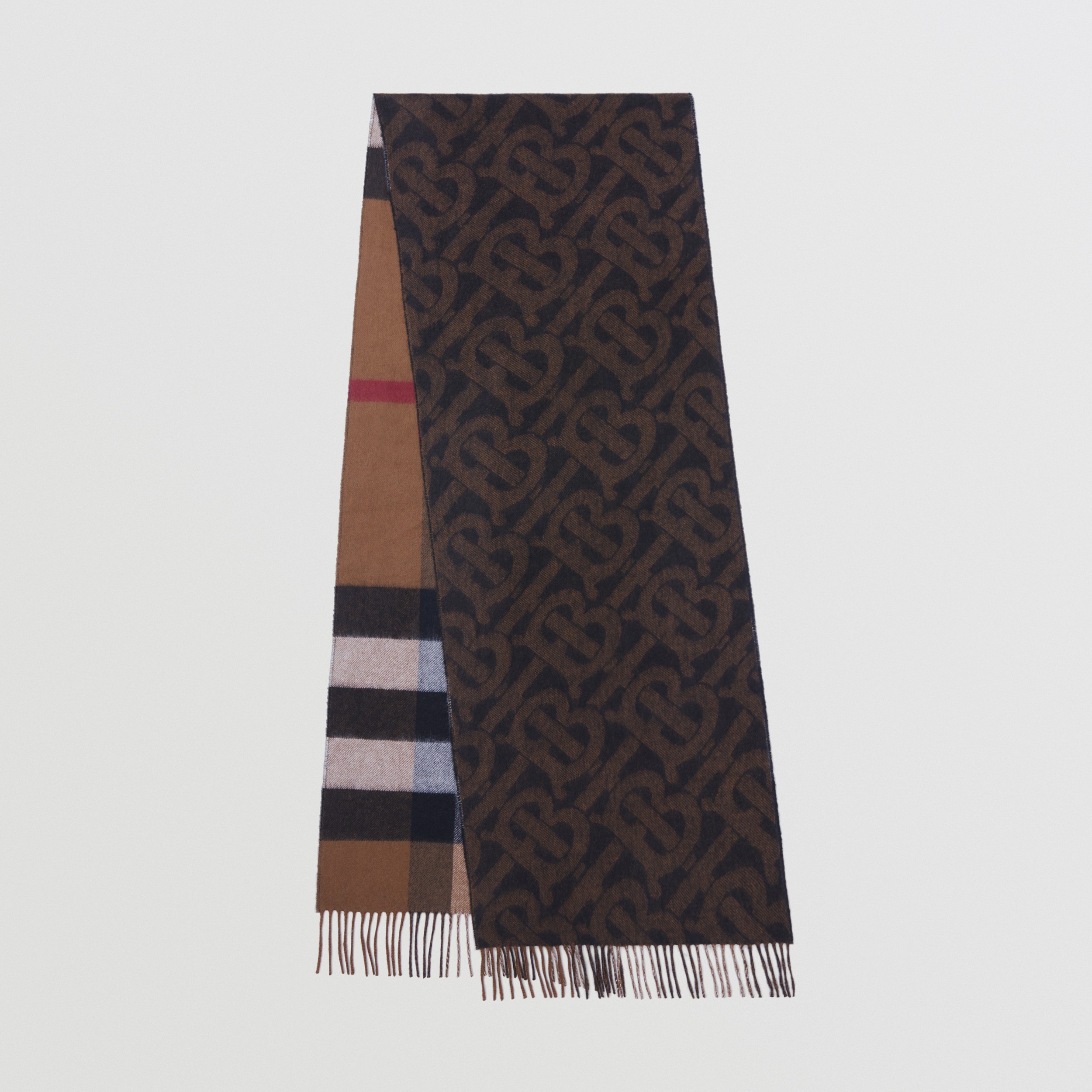 Reversible Check and Monogram Cashmere Scarf in Birch Brown | Burberry® Official - 1
