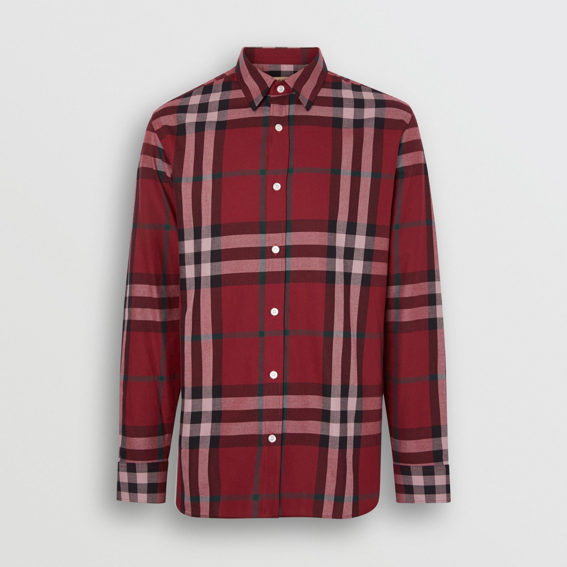 Check Cotton Flannel Shirt in Crimson - Men | Burberry United States