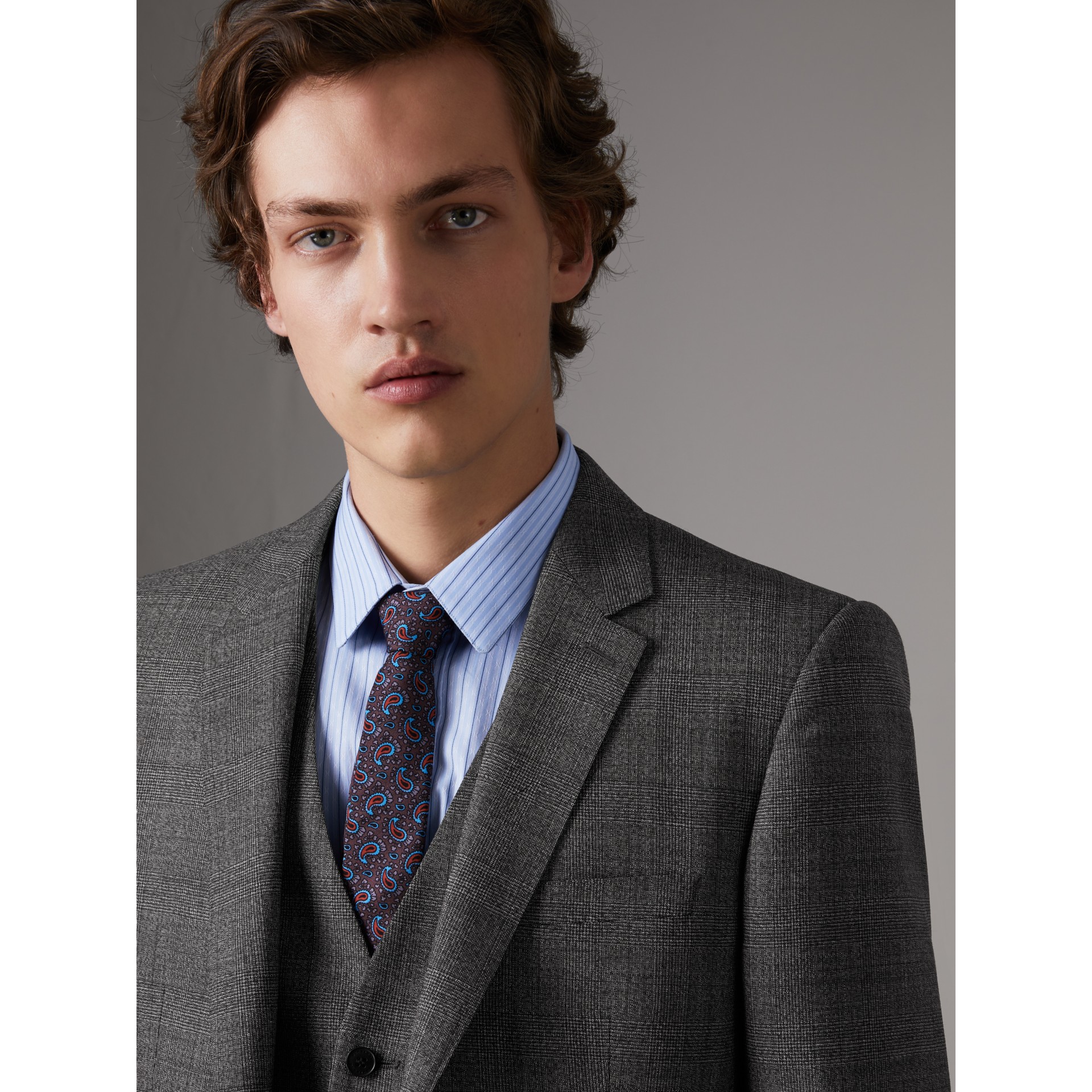 Slim Fit Wool Three-piece Suit in Dark Grey Melange - Men | Burberry ...