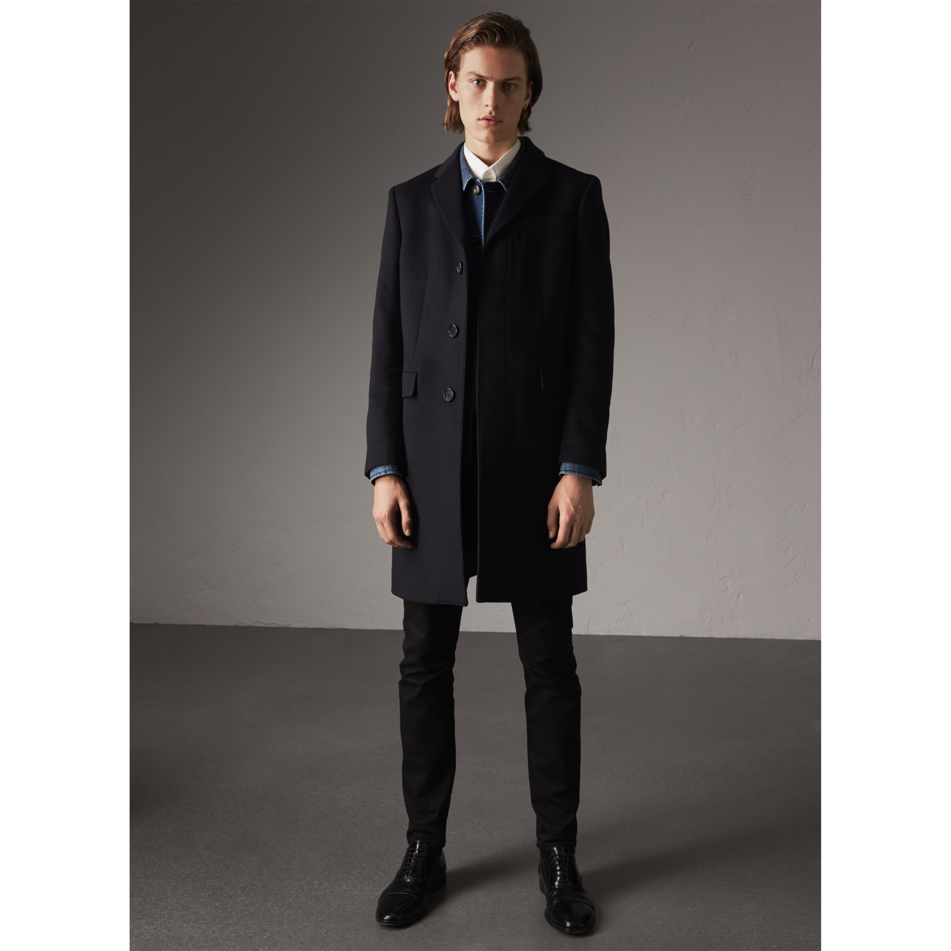 Wool Cashmere Tailored Coat in Navy - Men | Burberry United States