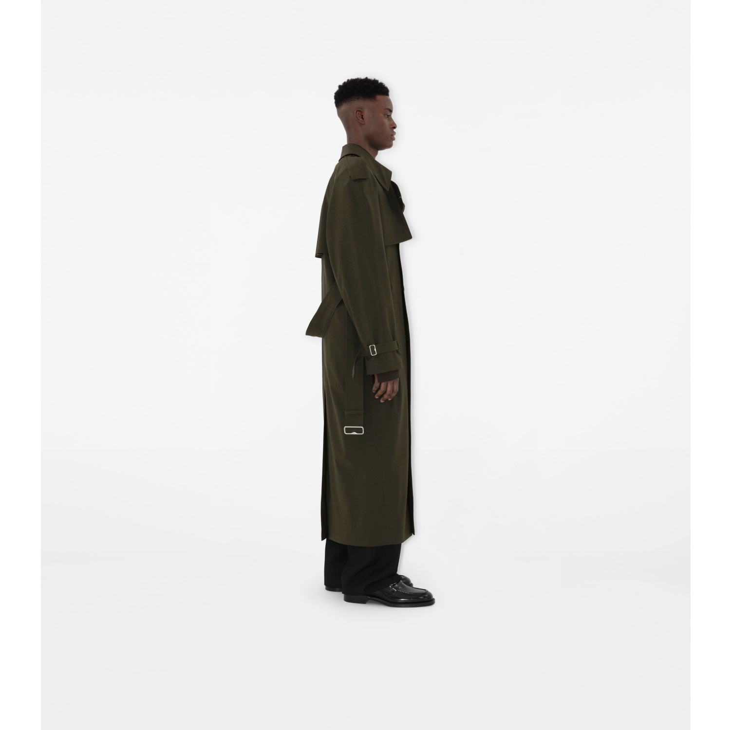 Trench coat longo de lã stretch