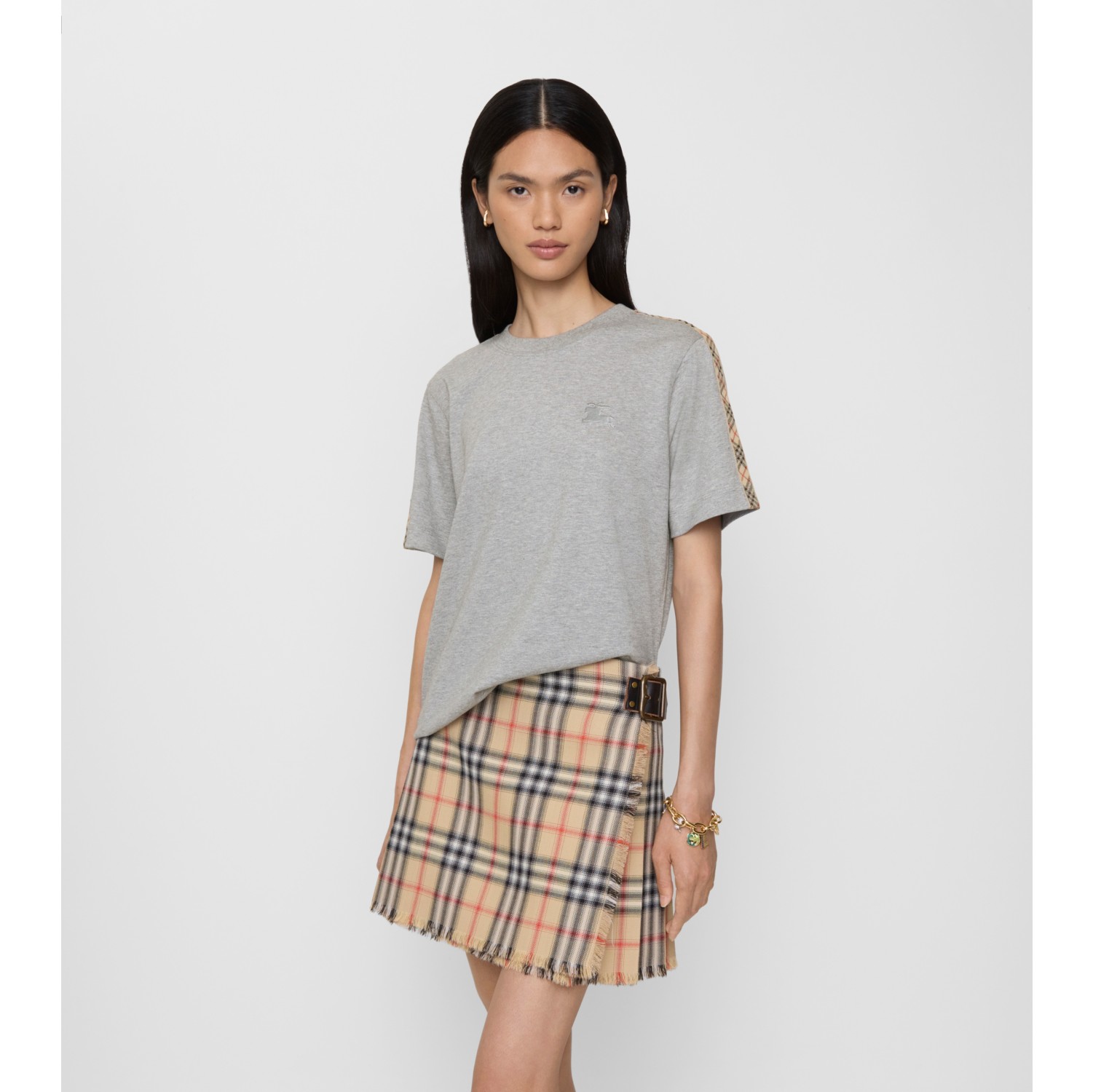 Check Trim Cotton T-shirt