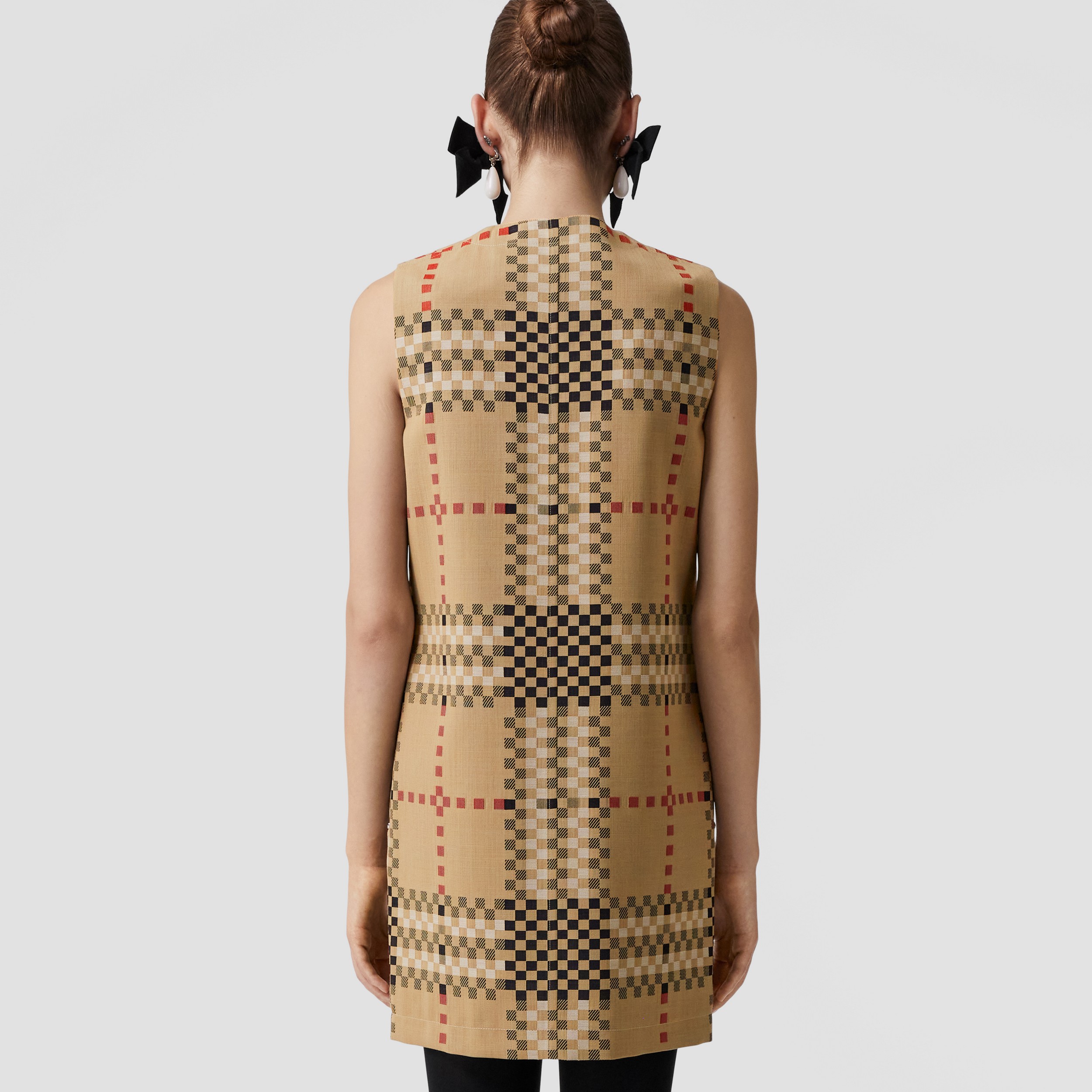 Sleeveless Pixel Check Wool Dress in Archive Beige - Women | Burberry® Official - 3