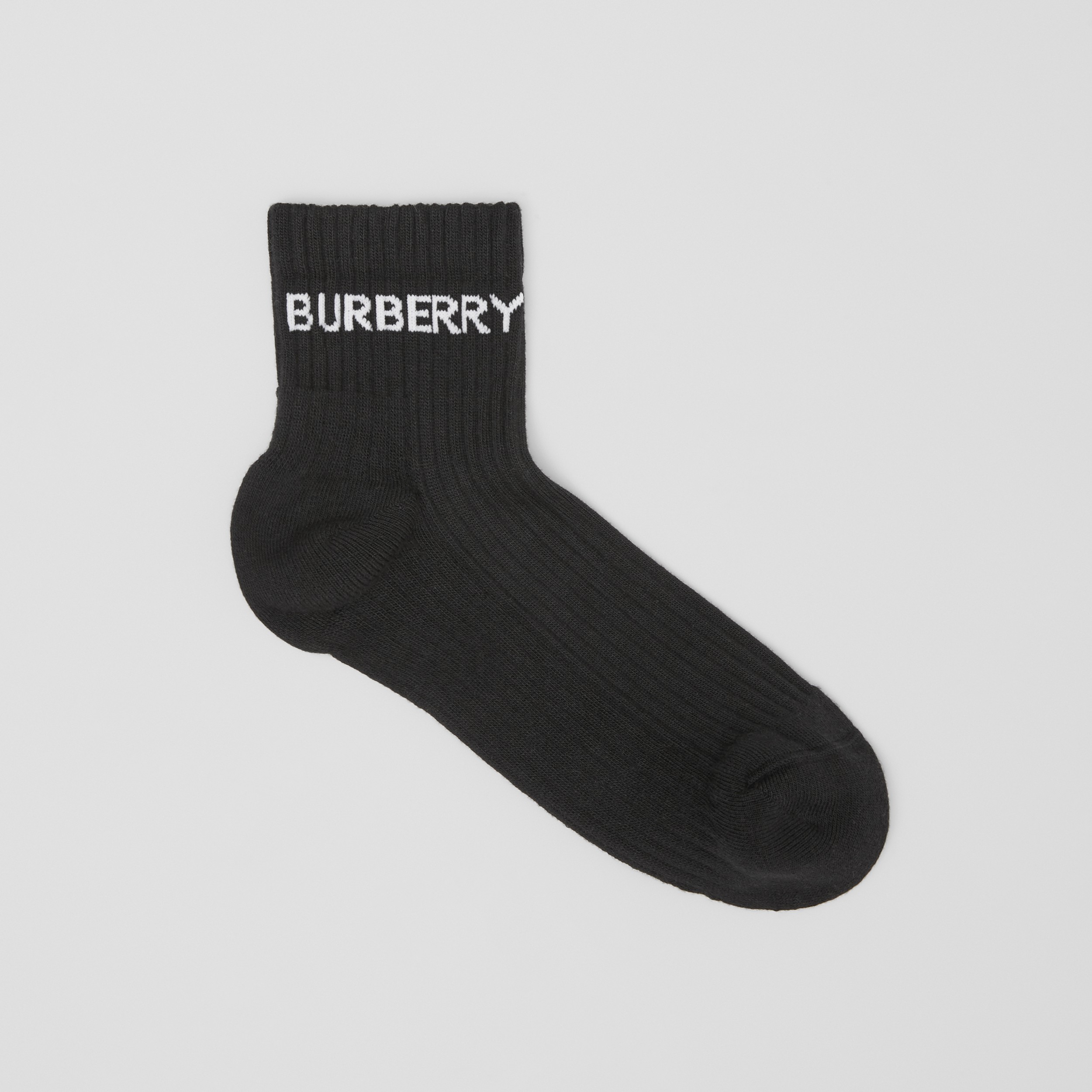 Logo Intarsia Technical Stretch Cotton Ankle Socks in Black | Burberry® Official - 1