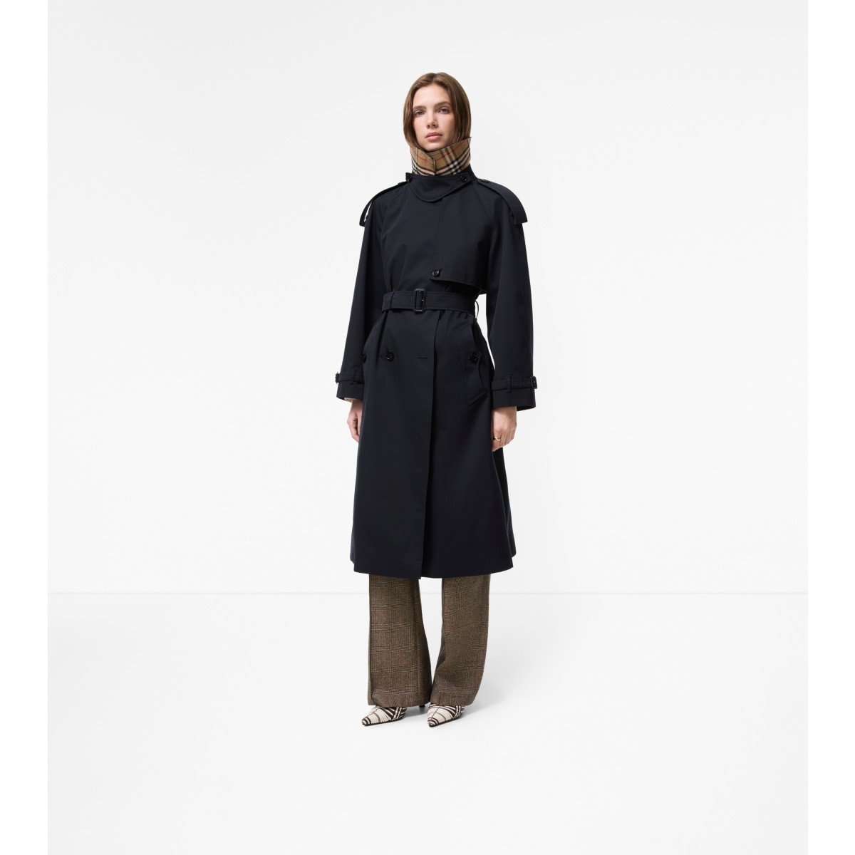  Check Long Gabardine Fitzrovia Trench Coat