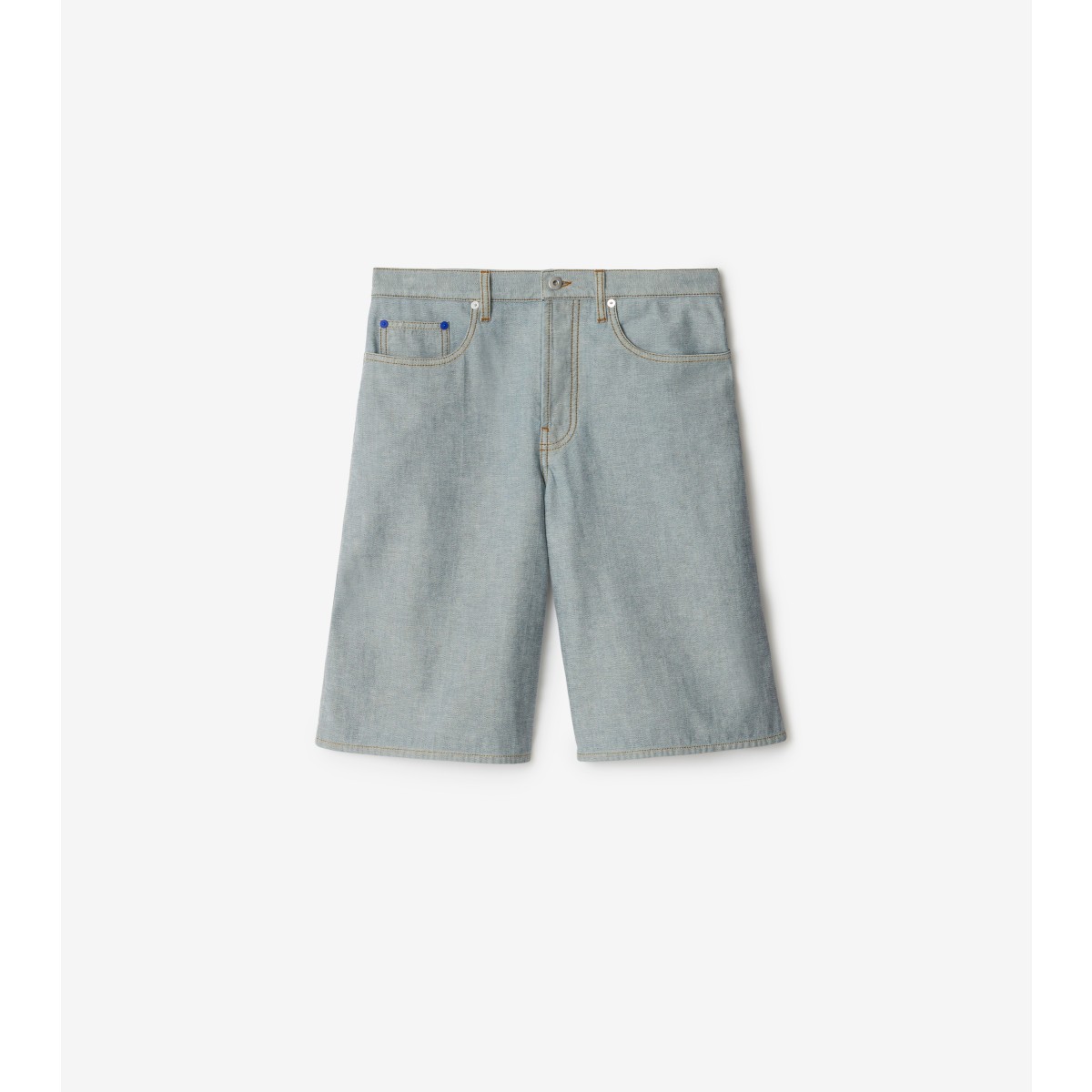 Shop Burberry Ekd Denim Shorts In Denim Blue