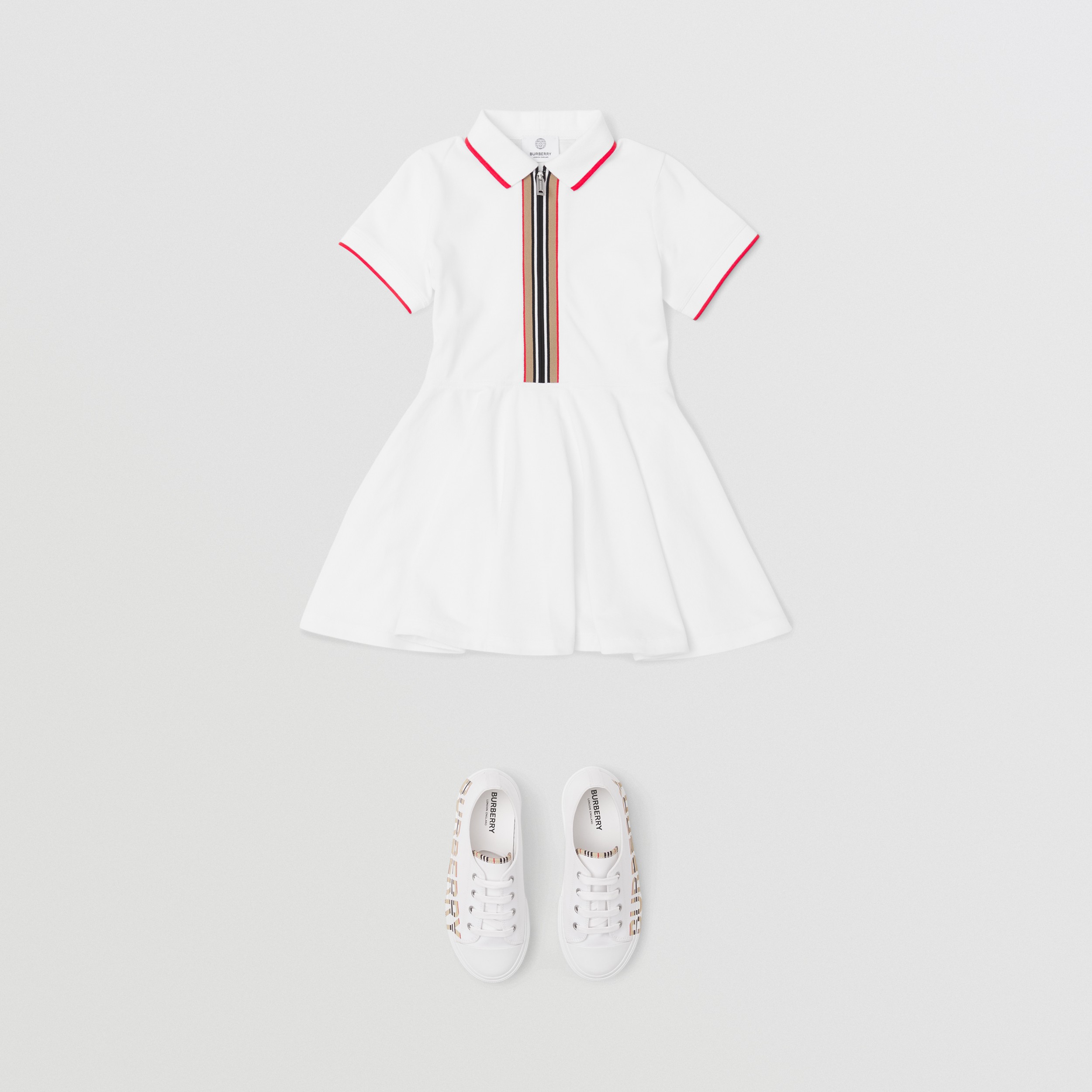 Icon Stripe Trim Cotton Piqué Polo Shirt Dress in White | Burberry® Official - 3