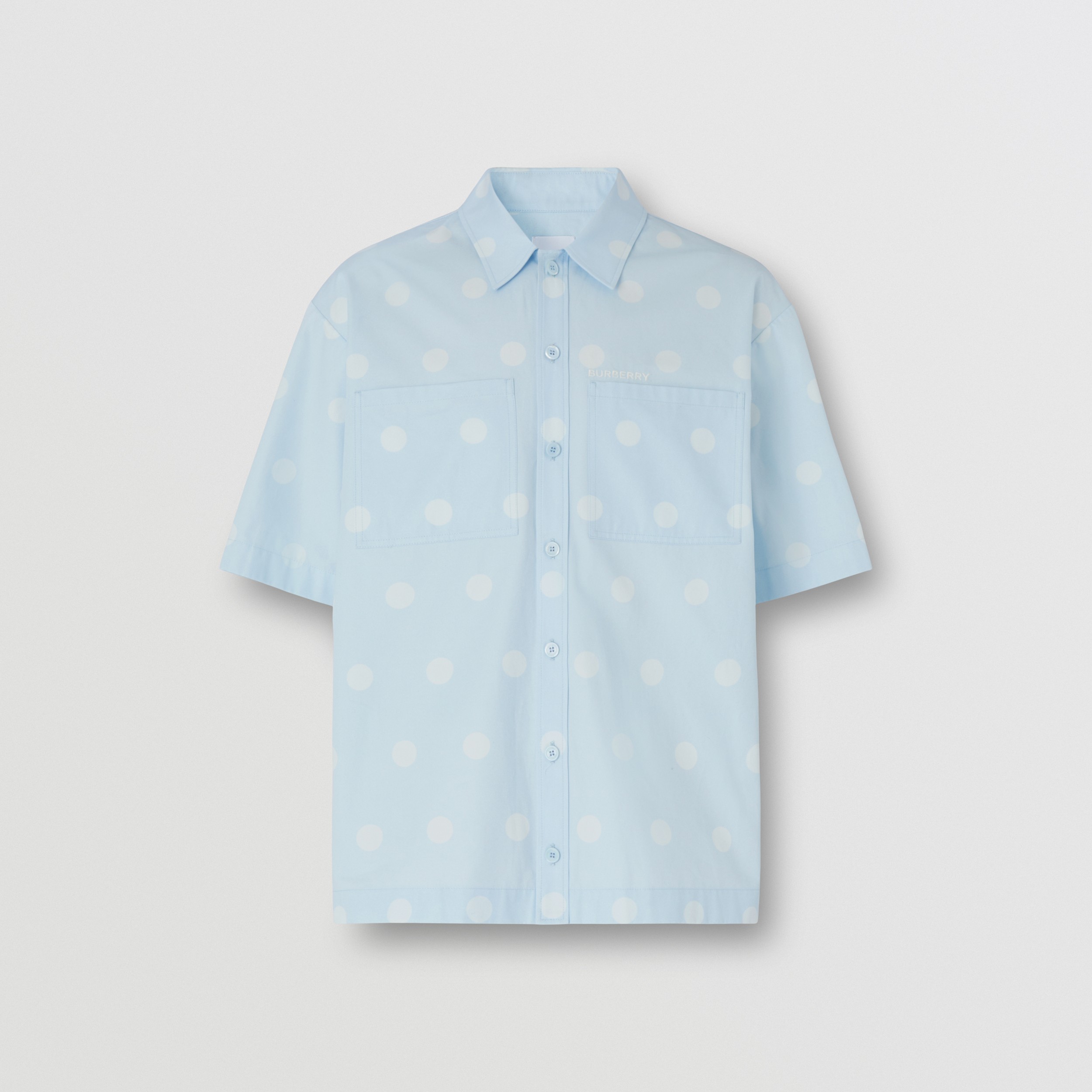 Camisa de mangas curtas de algodão com estampa de poás (Azul Claro) - Homens | Burberry® oficial - 2