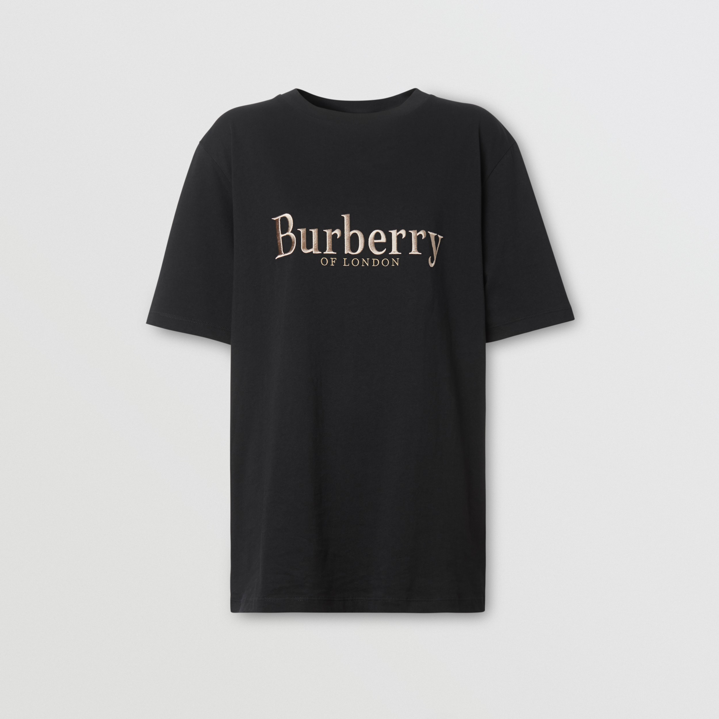 Embroidered Archive Logo Cotton T-shirt in Black - Women | Burberry ...