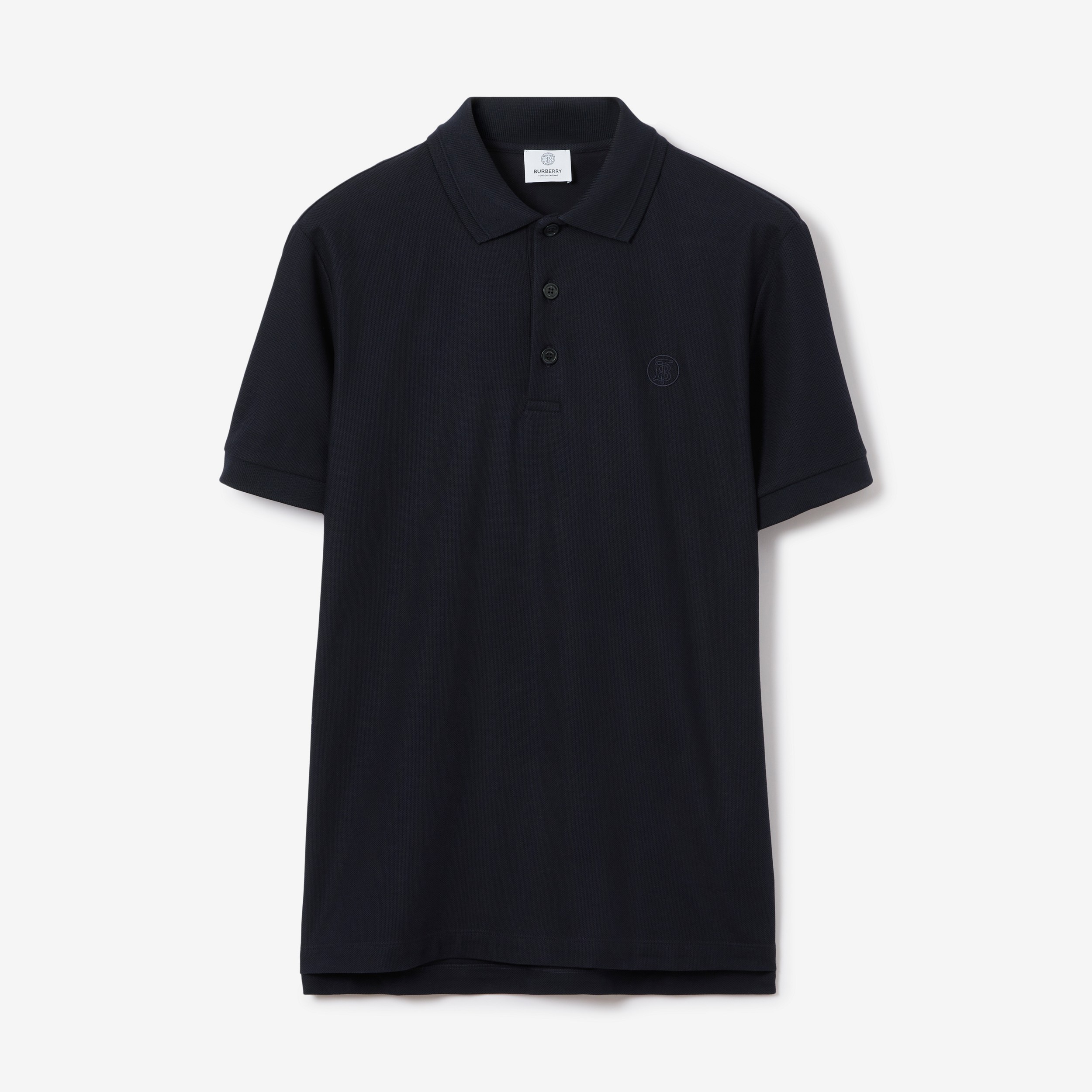 Monogram Motif Cotton Piqué Polo Shirt in Coal Blue - Men | Burberry® Official - 1
