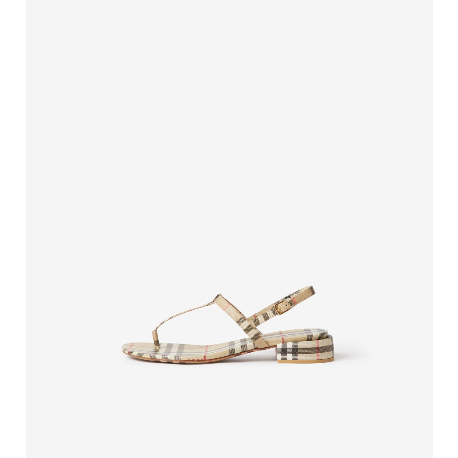 Check and Leather Sandals in Archive Beige - Women