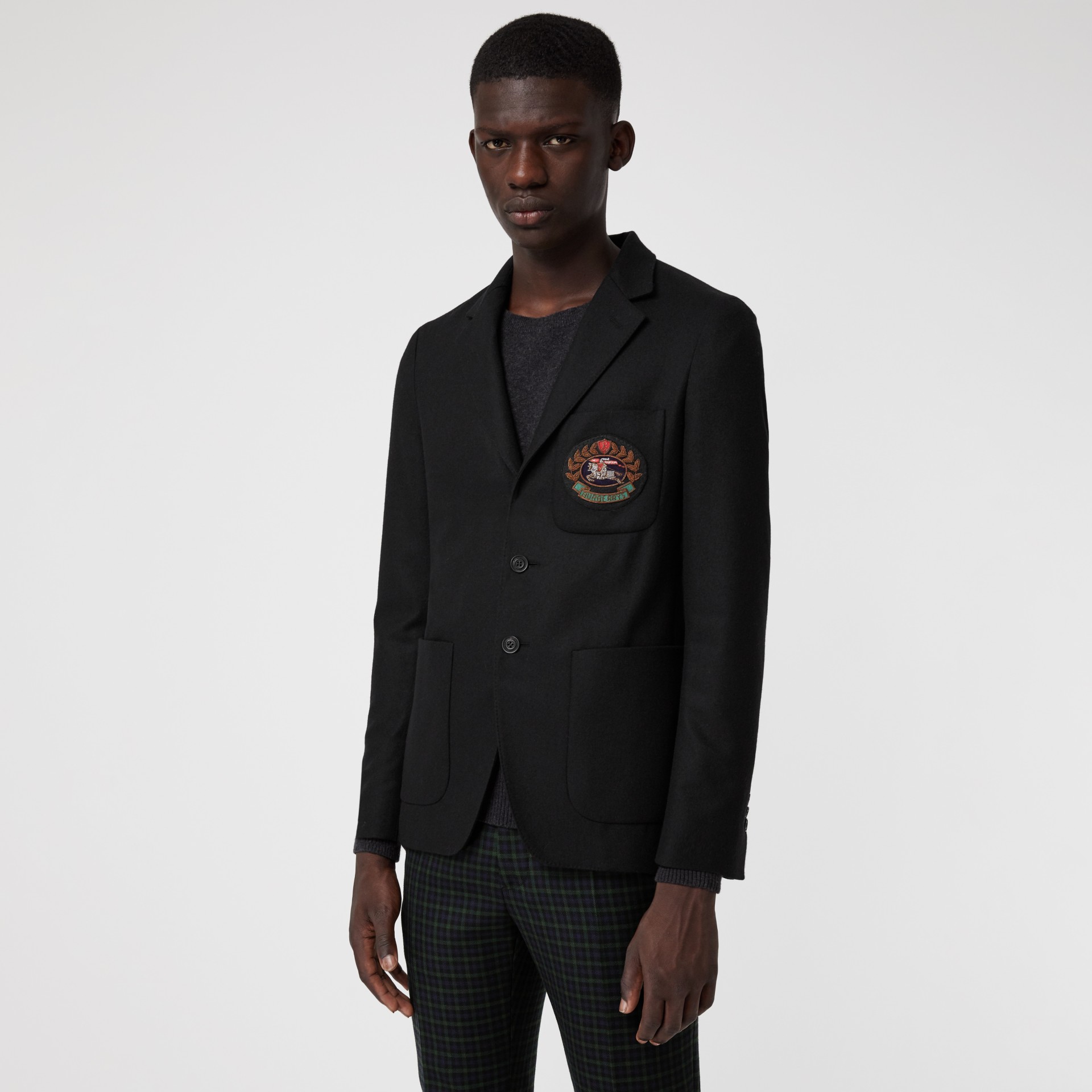 Slim Fit Embroidered Crest Wool Club Blazer in Black - Men | Burberry ...