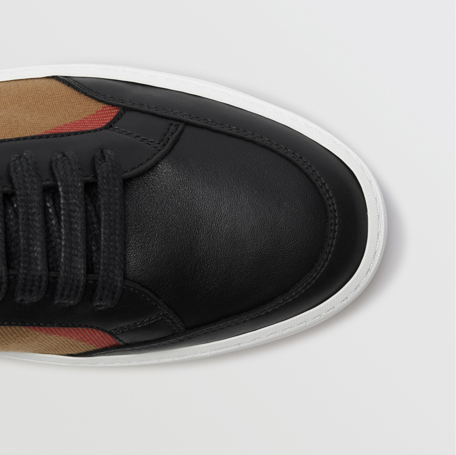 Check Detail Leather Sneakers