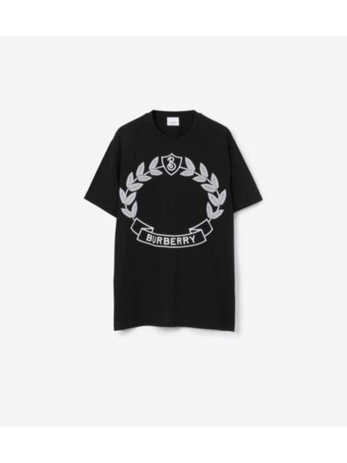 Shop Burberry Oak Leaf Crest Cotton T-shirt In Black