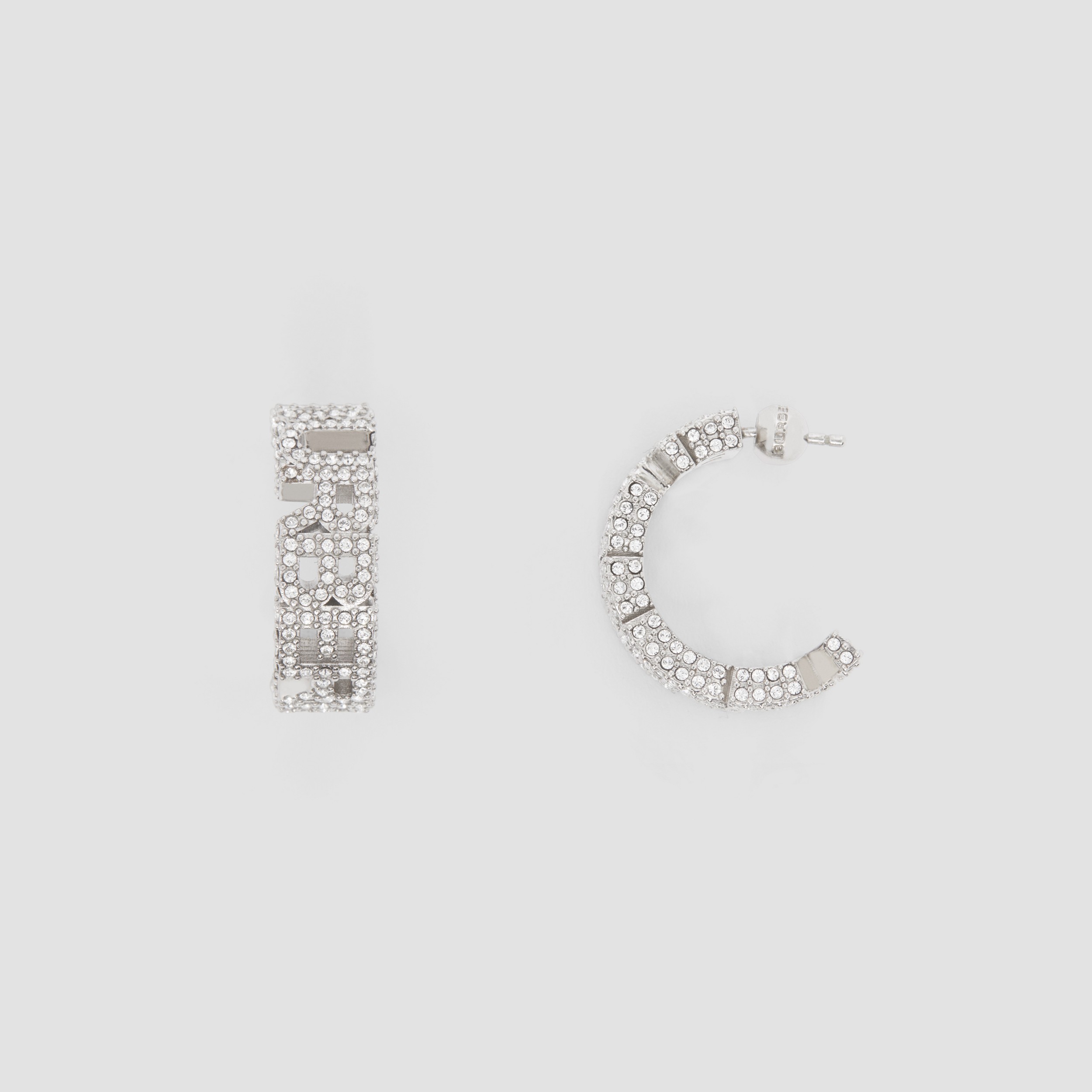 Crystal Detail Palladium-plated Logo Hoop Earrings in Palladio/crystal - Women | Burberry® Official - 1