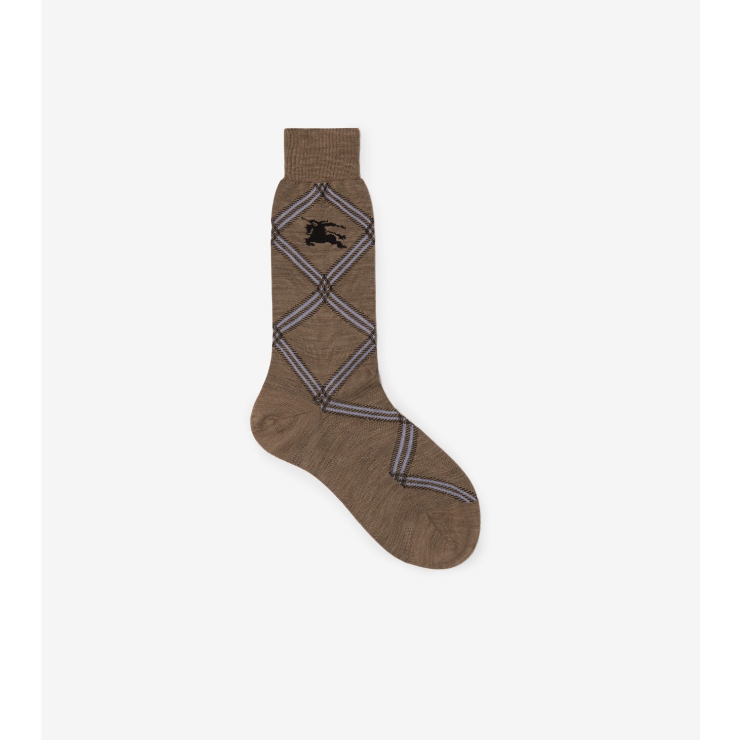 Check Wool Cotton Blend Socks in Linden Burberry Official