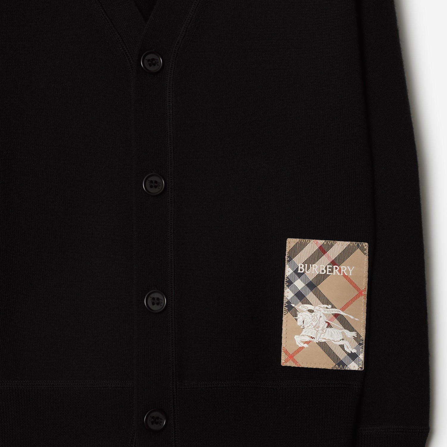 チェックラベル ウールカーディガン (ブラック) | Burberry®公式 チェックラベル ウールカーディガン (ブラック) | Burberry®公式