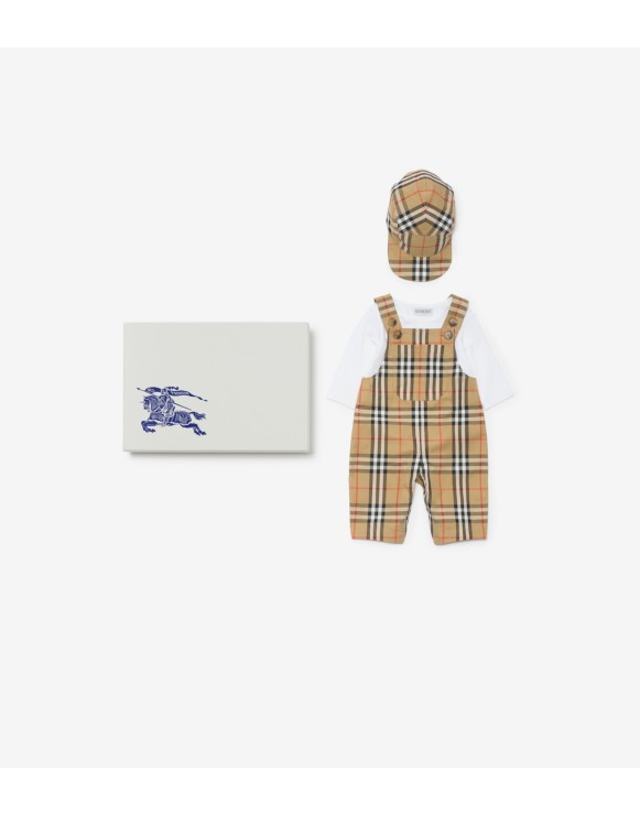 Check Cotton Three-piece Baby Gift Set