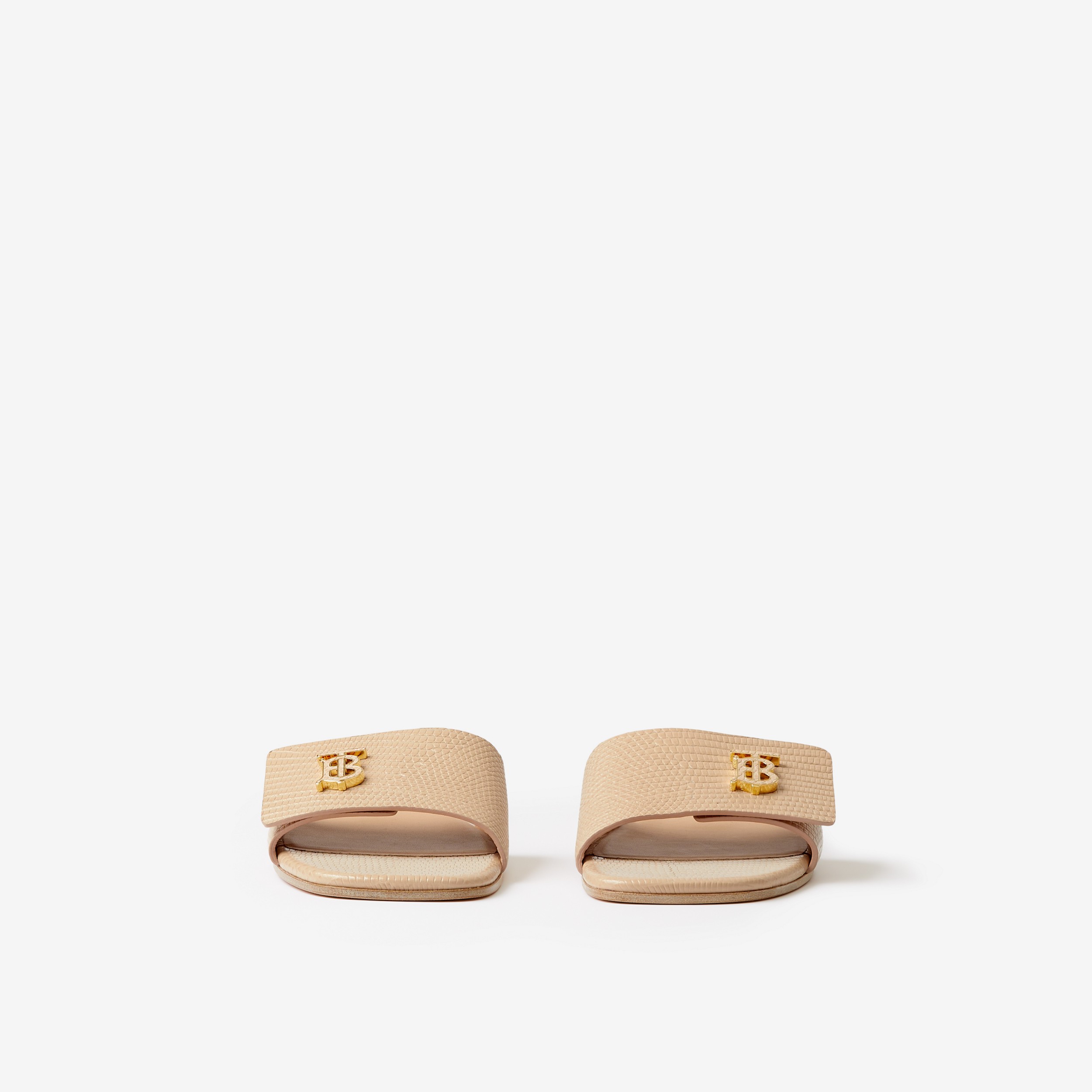 Monogram Motif Leather Slides in Pale Nude - Women | Burberry® Official - 2