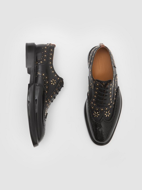 BURBERRY Toe Cap Detail Studded Leather Oxford Brogues