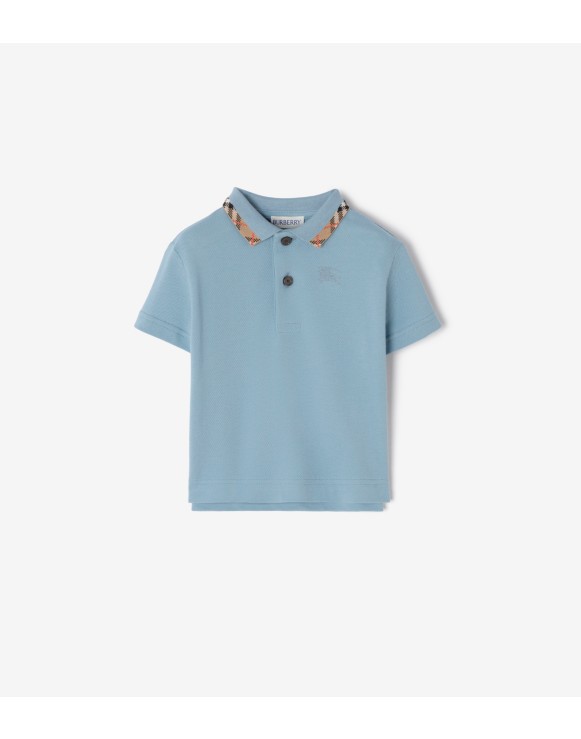 Check Collar Cotton Polo Shirt