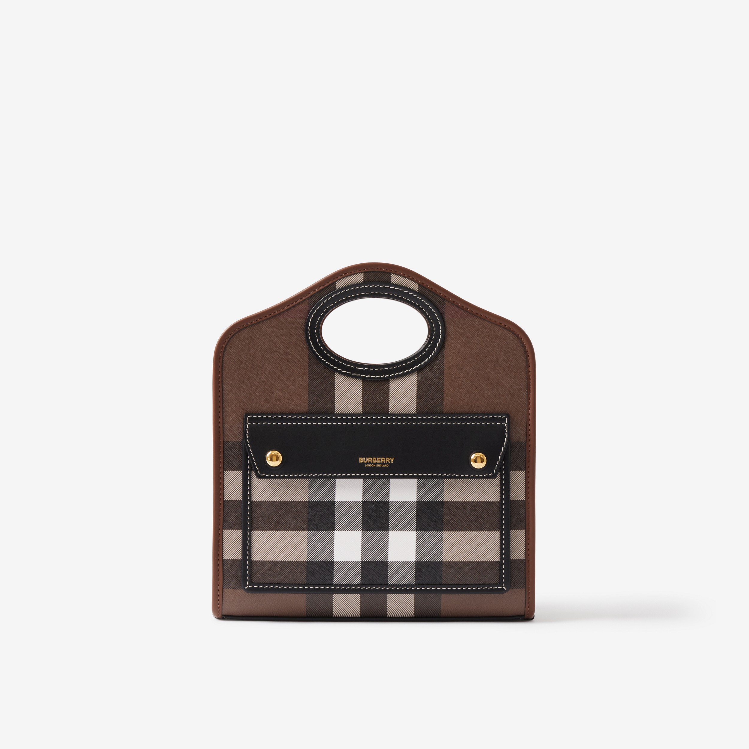 Check and Leather Mini Pocket Bag in Dark Birch Brown - Women | Burberry® Official - 1