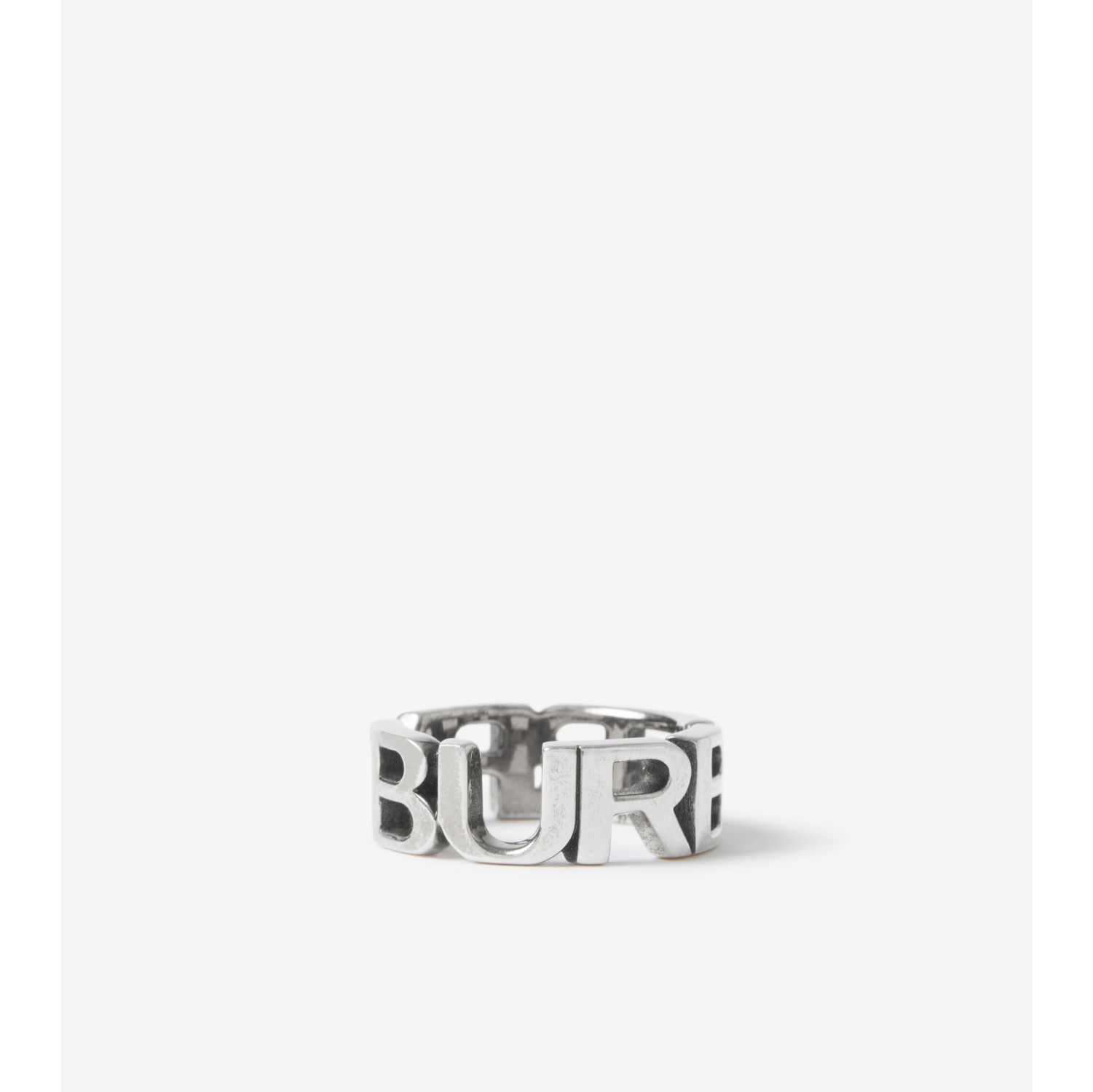 Palladium plated Logo Ring in Vintage steel Men Burberry Official