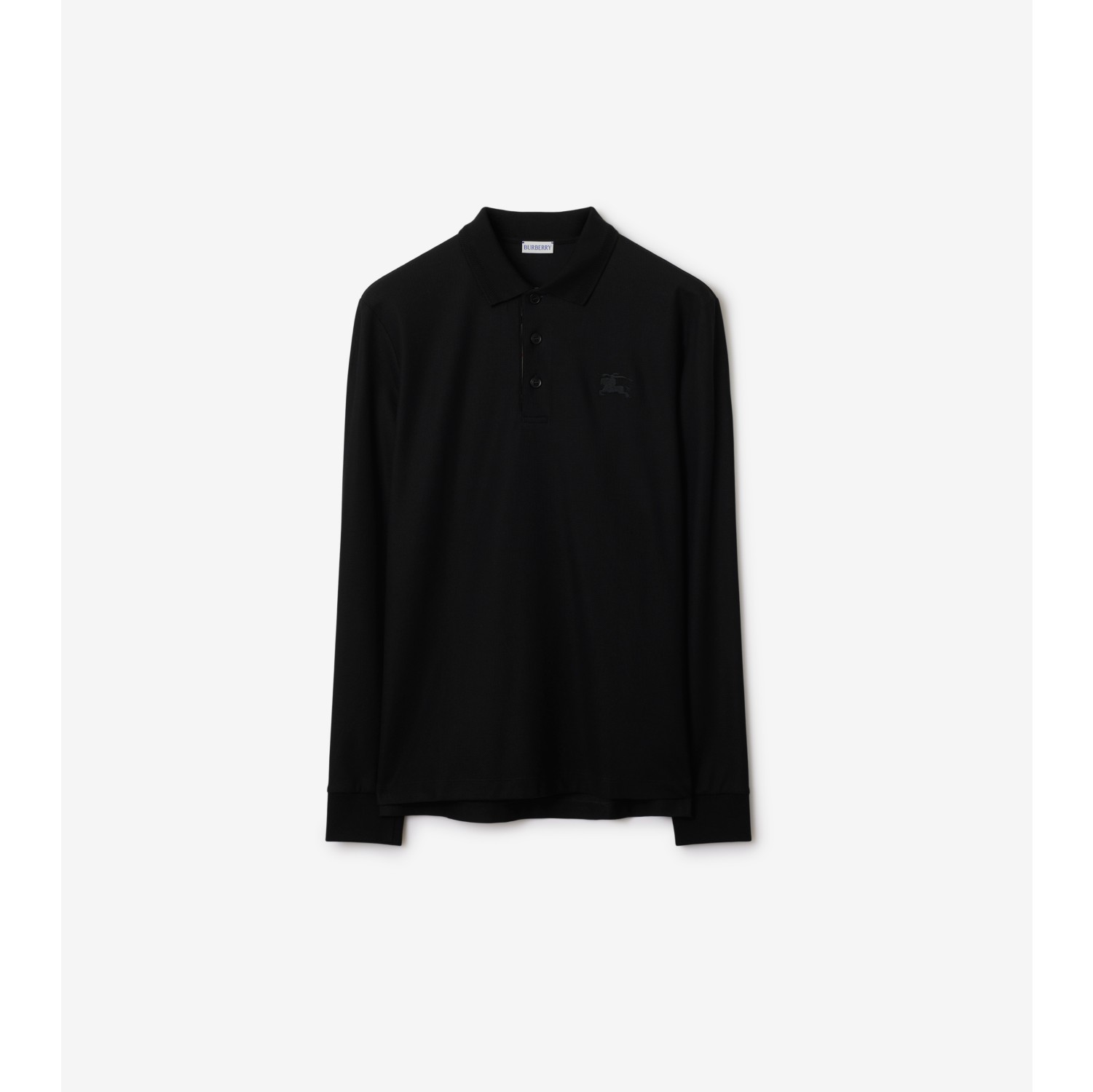 Long sleeve Cotton Polo Shirt in Black Men Burberry Official