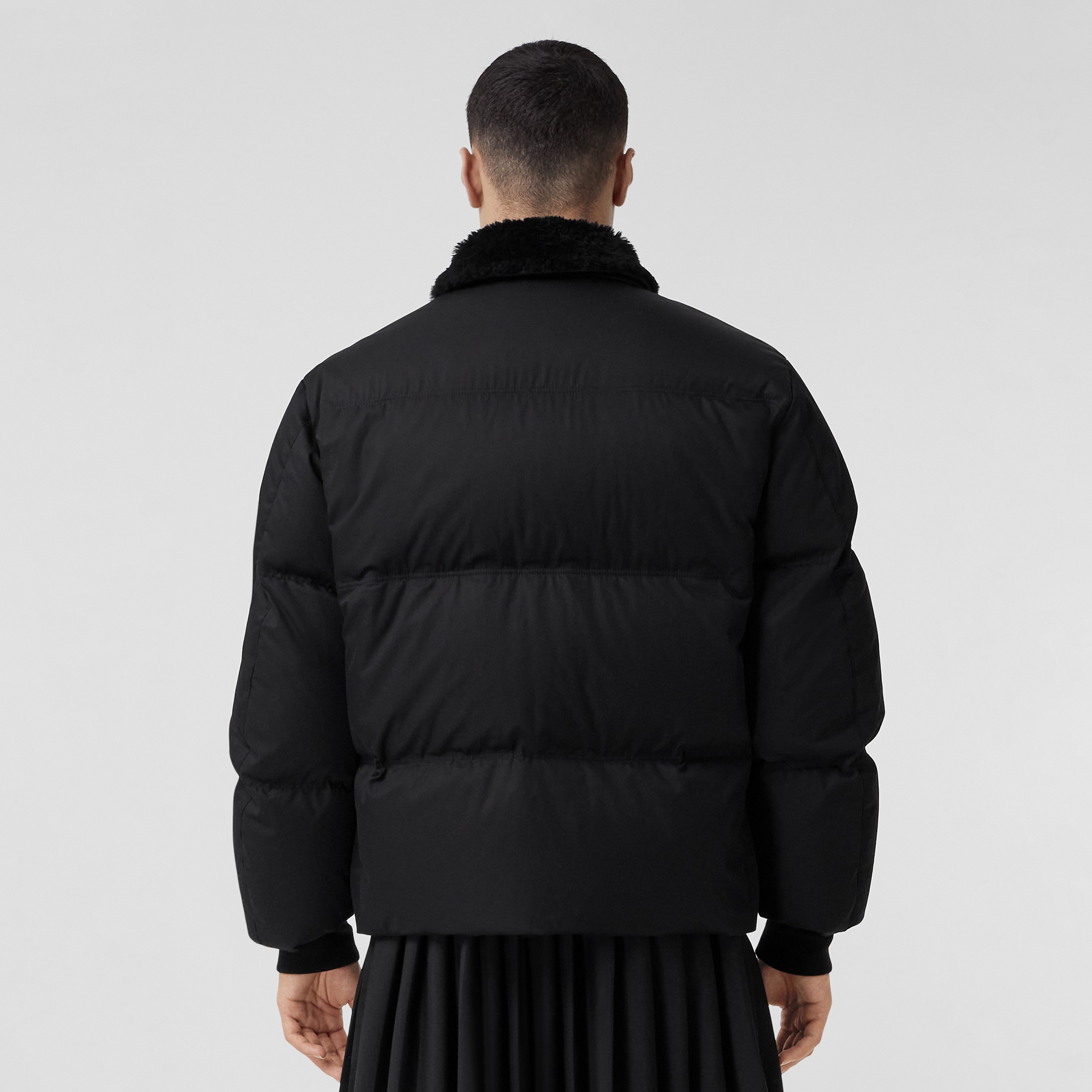Shearling Collar Cotton Gabardine Puffer Jacket in Black - Men | Burberry® Official - 3