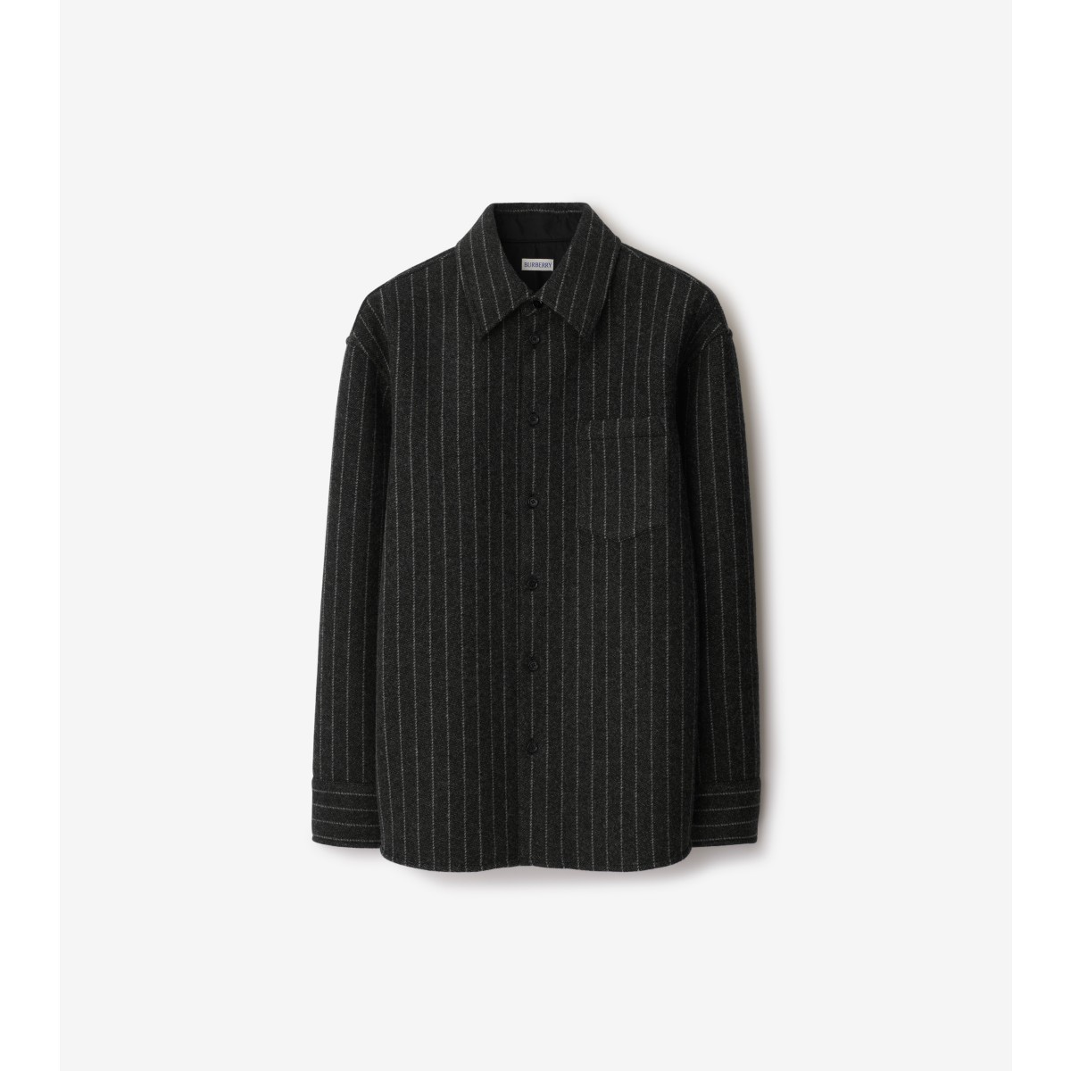 Shop Burberry Pinstriped Wool Blend Shirt In Black