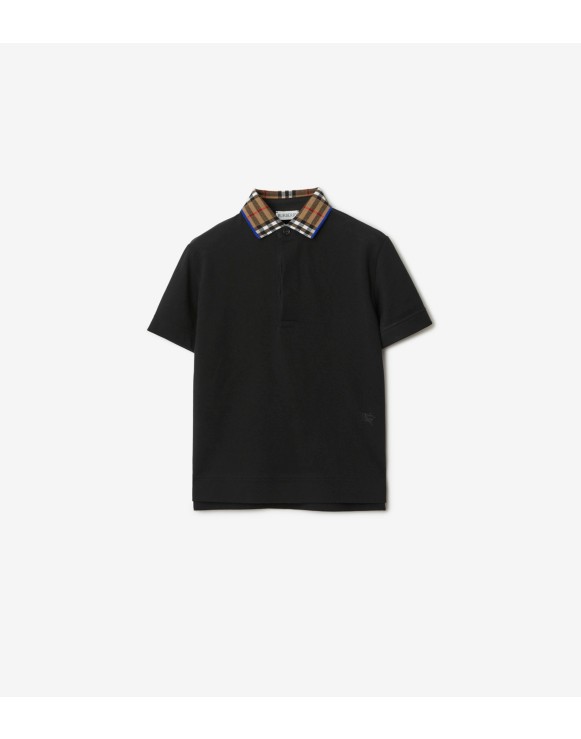 Check Collar Cotton Polo Shirt