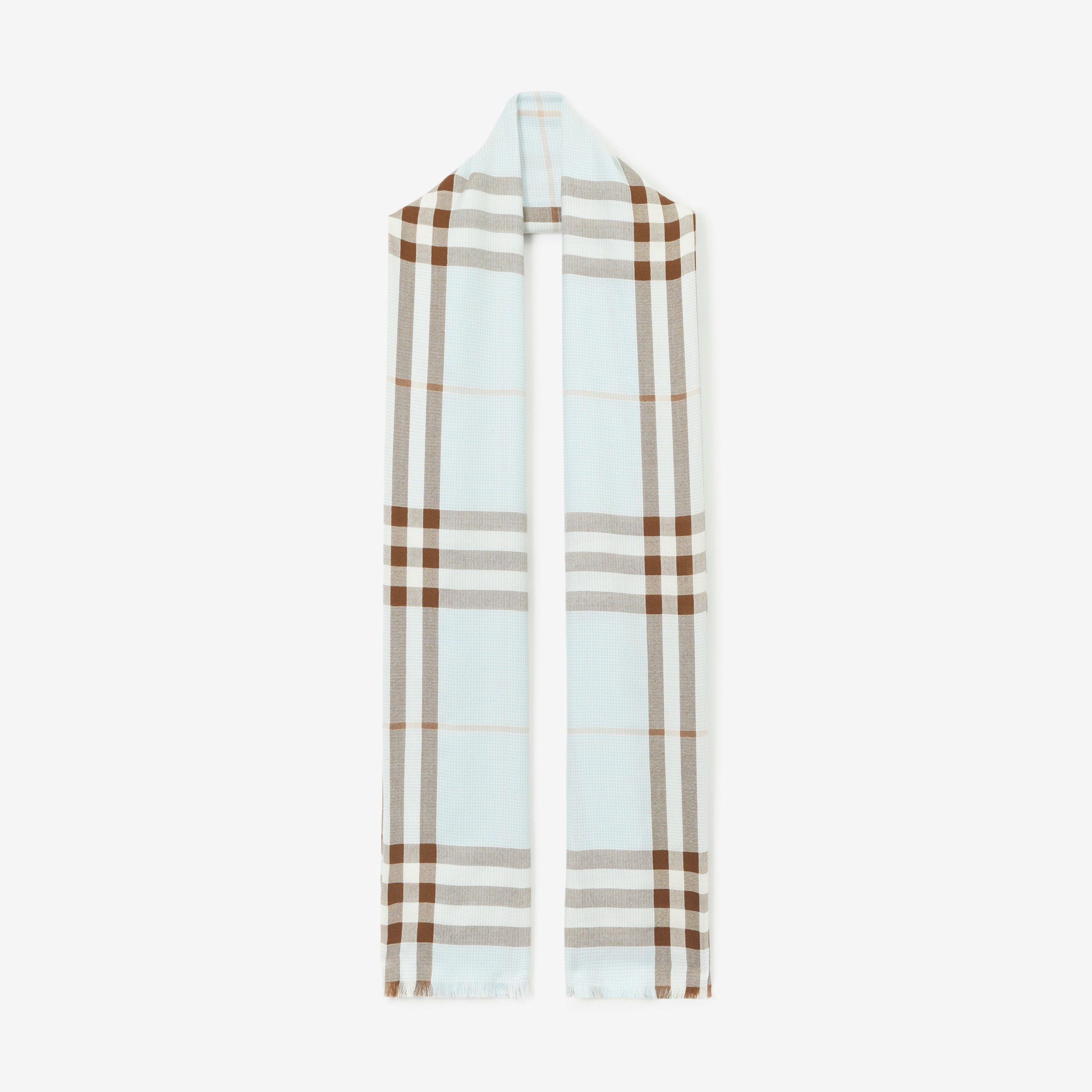 Check Silk Cashmere Scarf in Pale Blue | Burberry® Official - 1