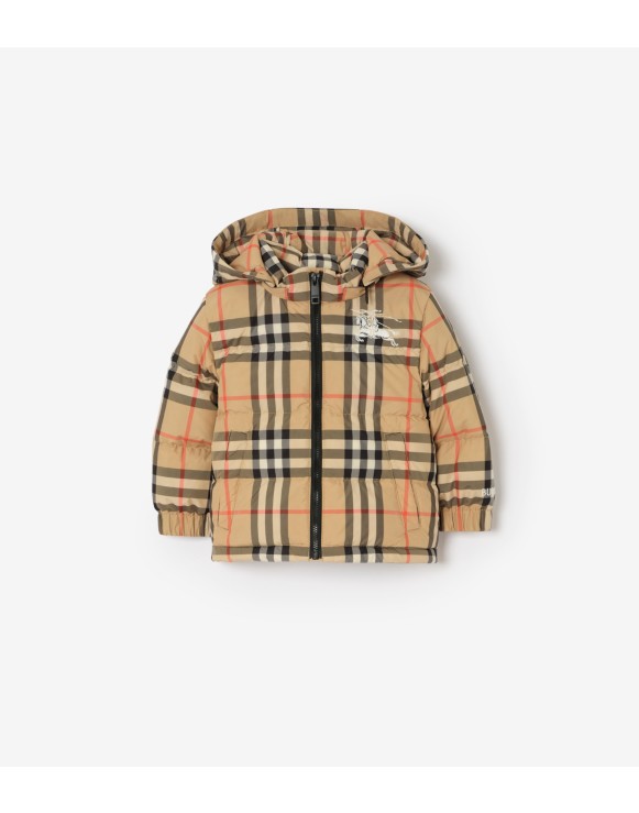 Abrigo de plumas con capucha Check