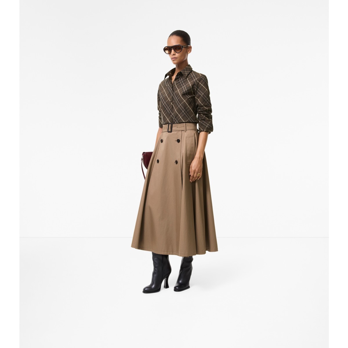  Gabardine Trench Midi Skirt
