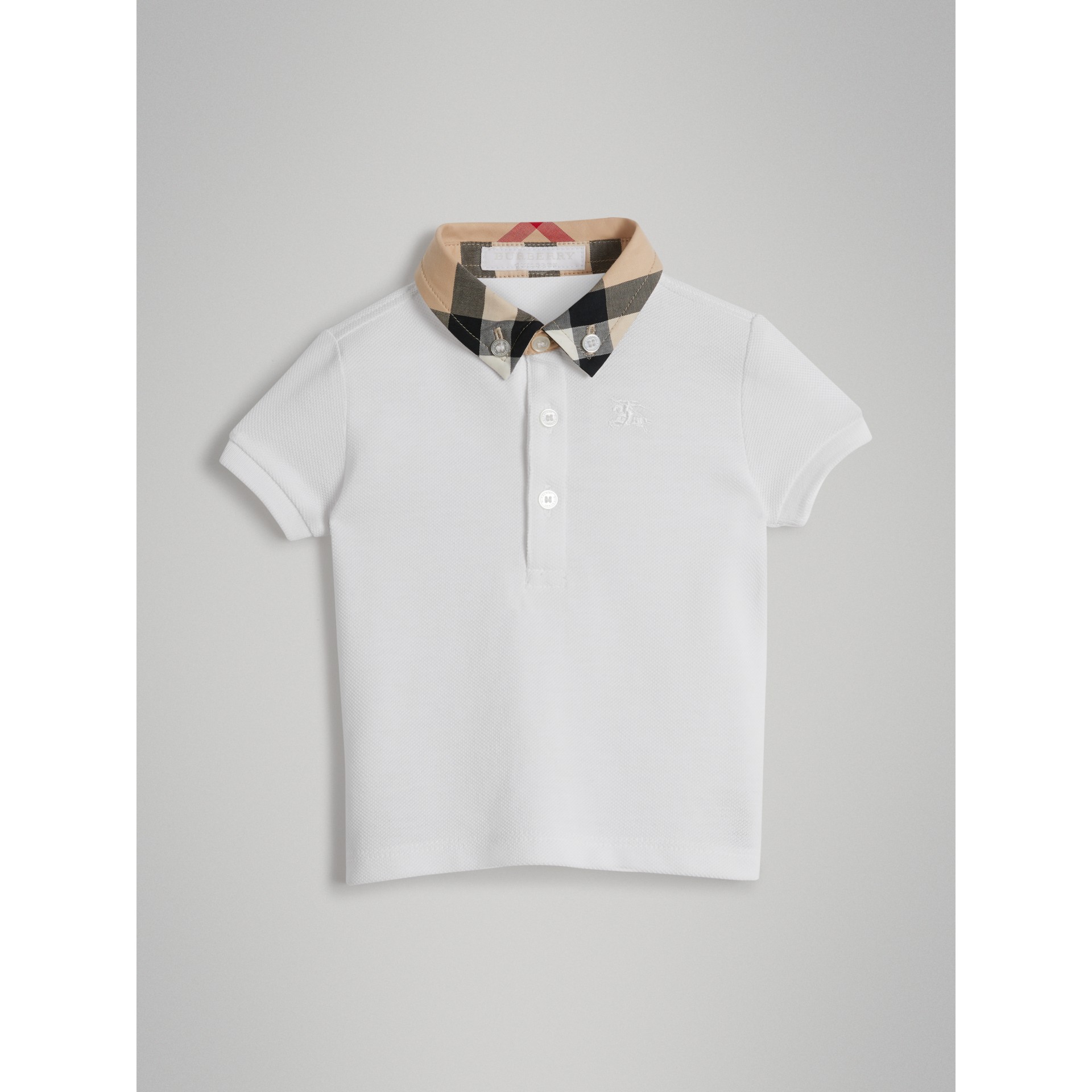 Check Collar Cotton Polo Shirt in White - Children | Burberry United States