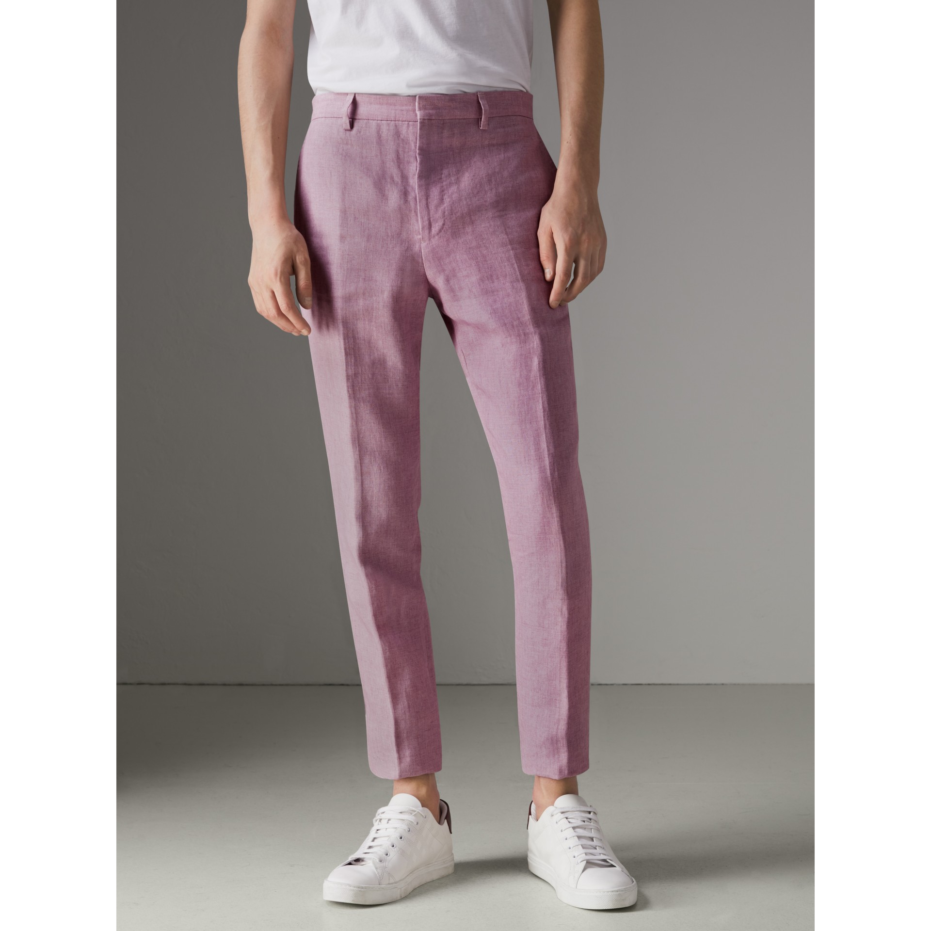 Soho Fit Linen Trousers in Pink Heather - Men | Burberry United States