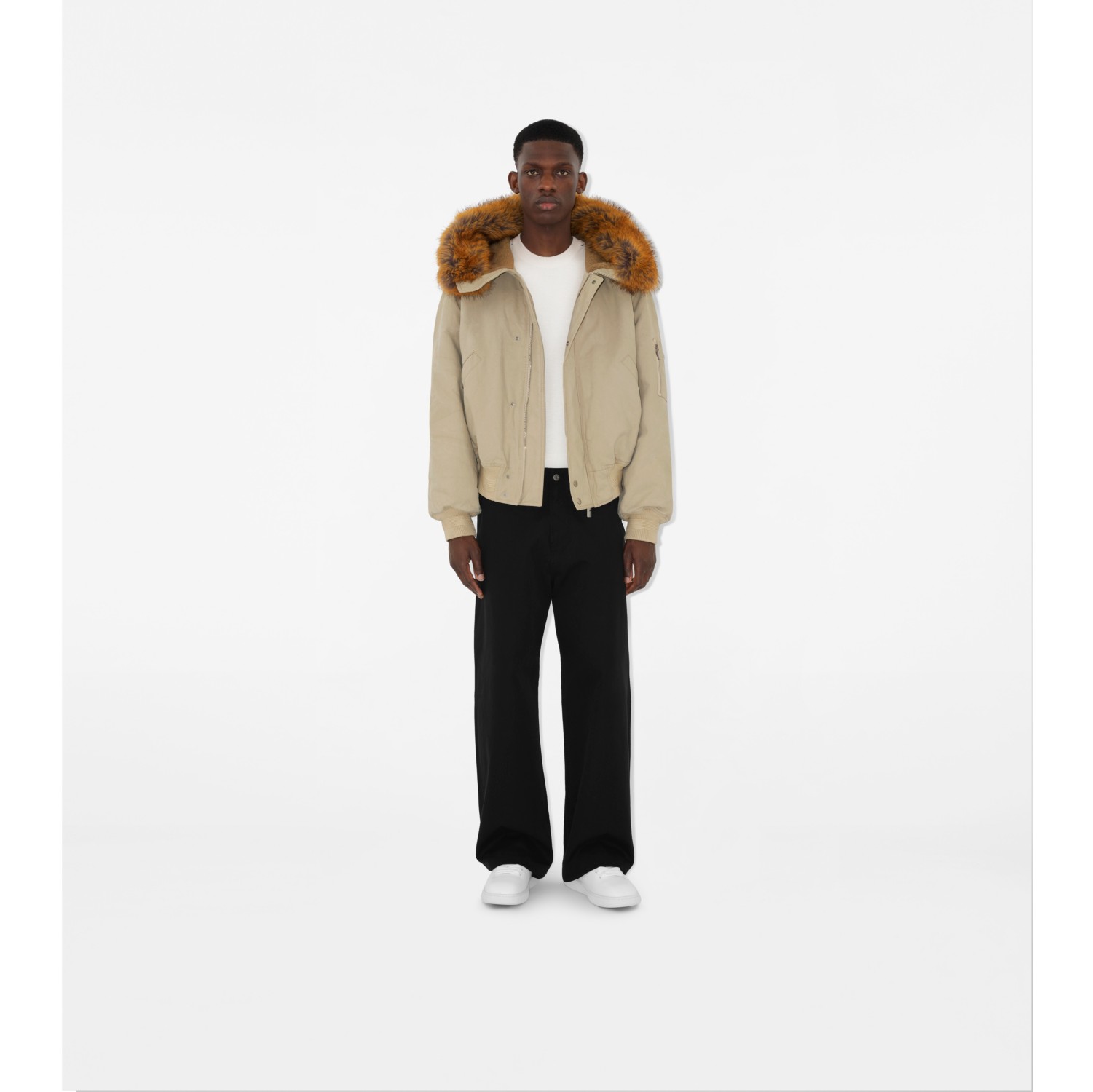 Faux Fur Trim Cotton Bomber Jacket