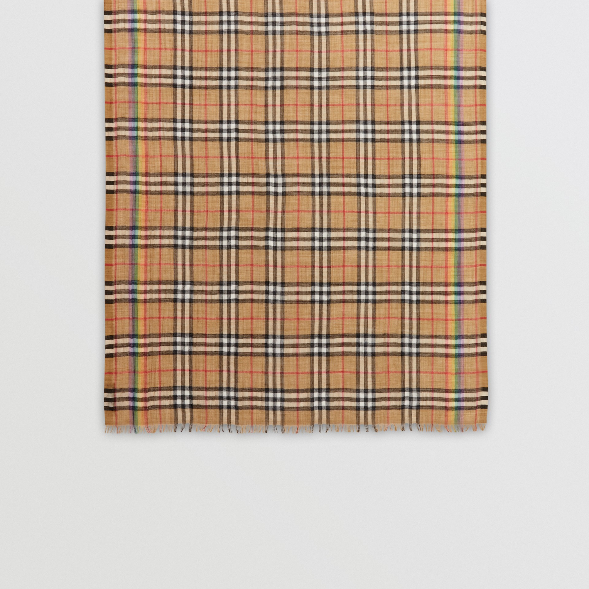 Rainbow Vintage Check Wool Silk Scarf in Antique Yellow/rainbow Burberry United States