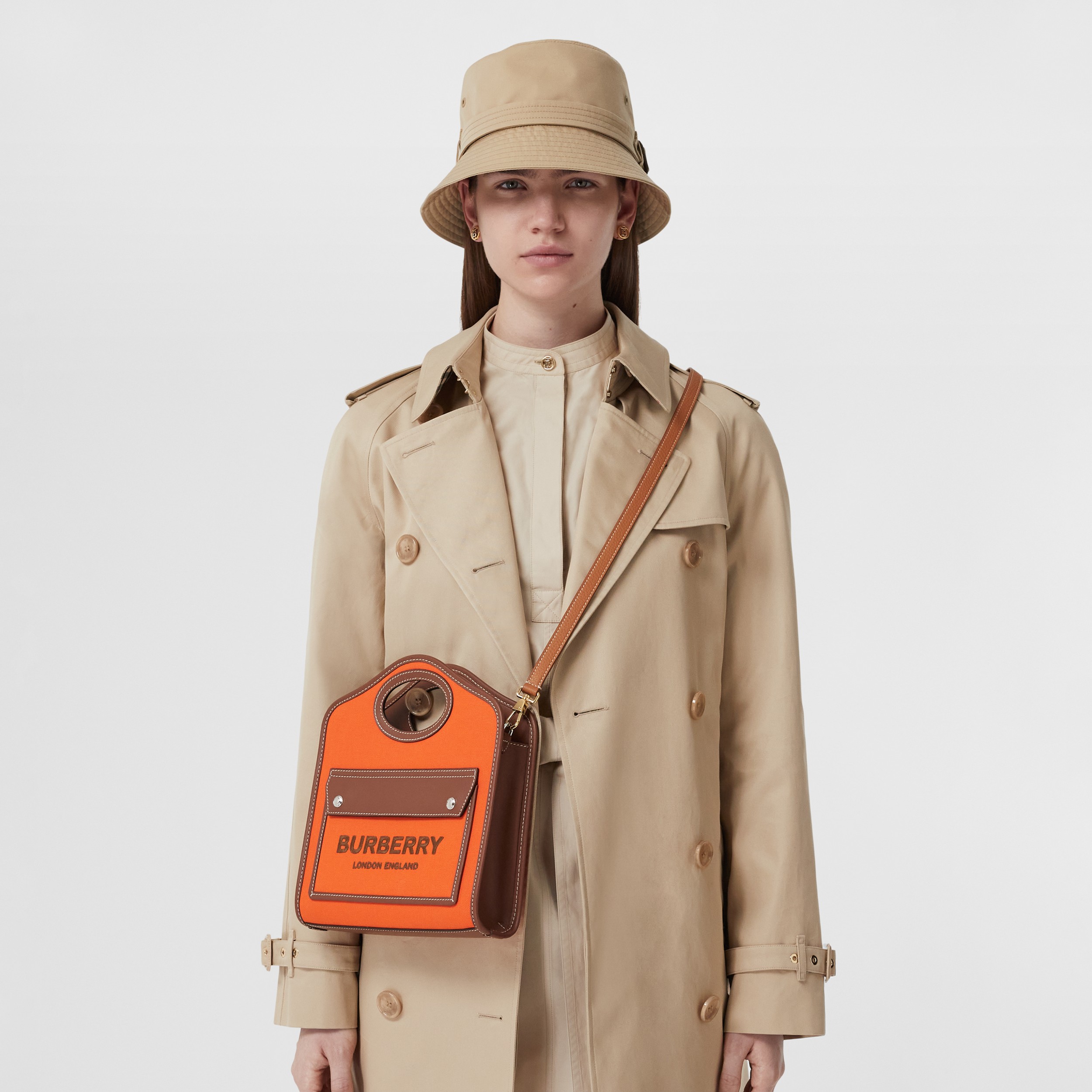 Mini Two-tone Canvas and Leather Pocket Bag in Orange/tan - Women | Burberry® Official - 3