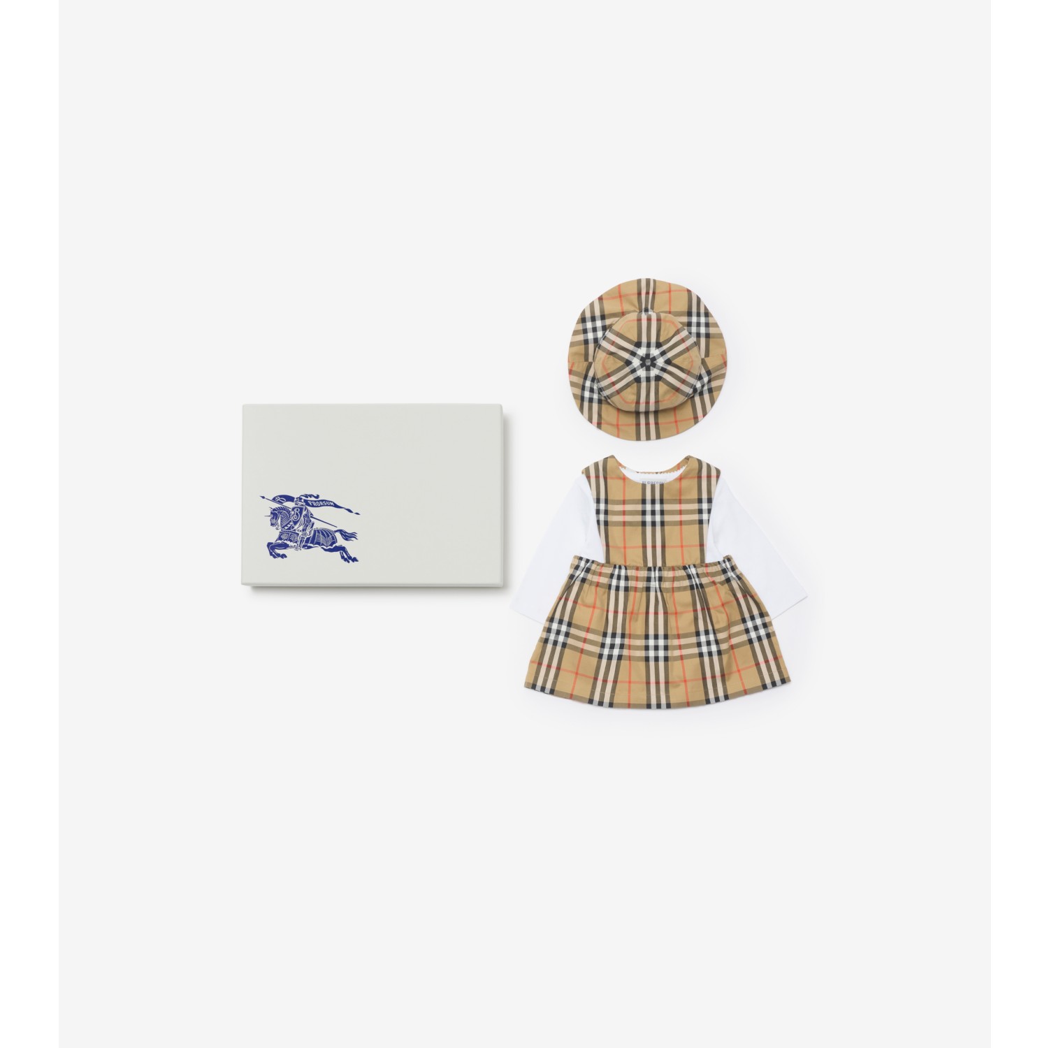 Check Cotton Three-piece Baby Gift Set