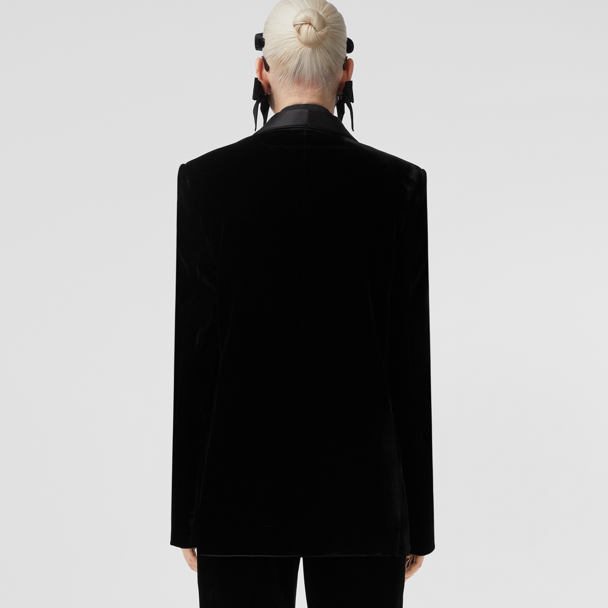 Silk Satin Trim Velvet Tailored Jacket in Black - Women | Burberry® Official - 3