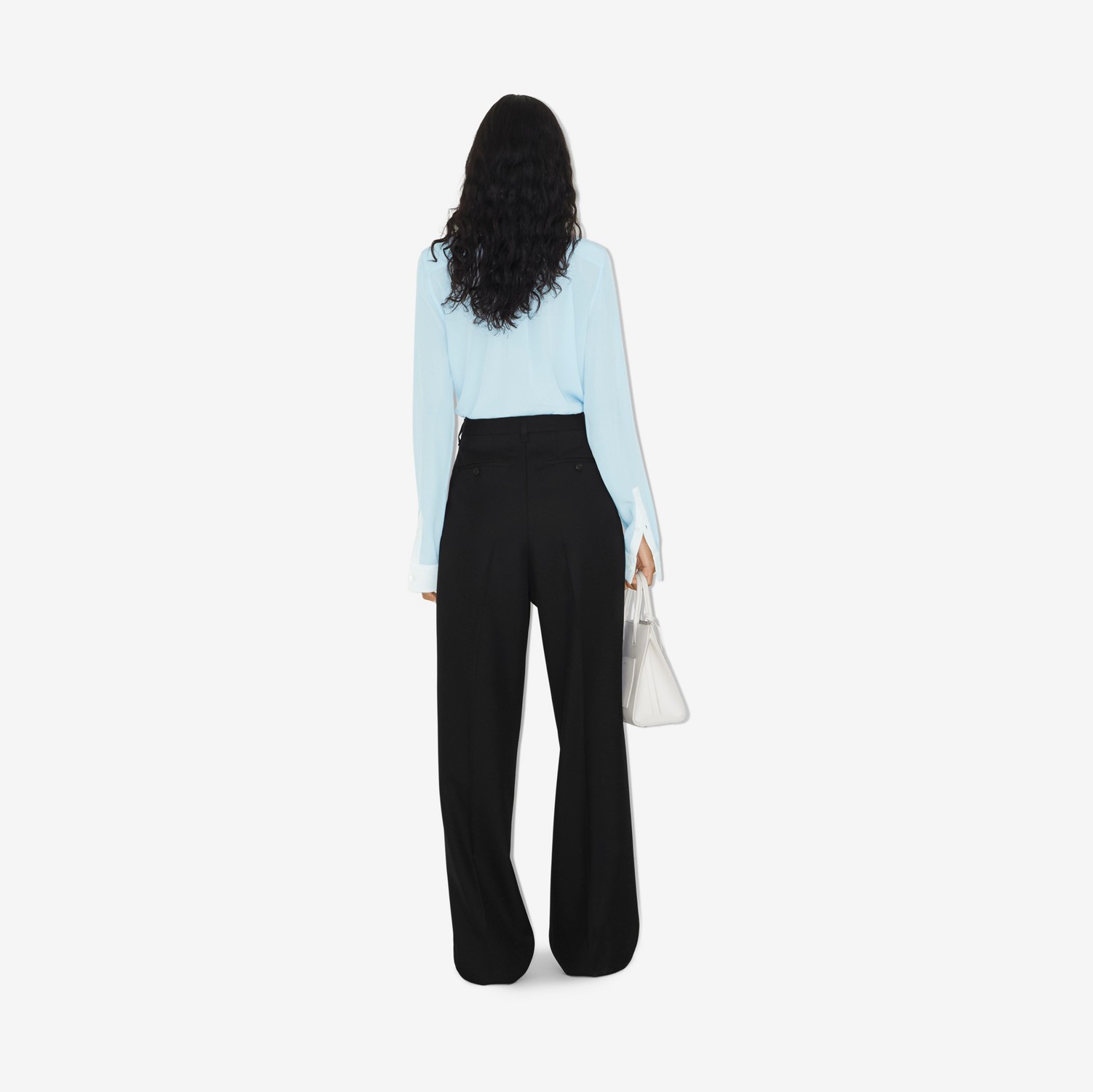 Camicia in seta con finiture a contrasto (Azzurro Pallido) - Donna | Sito ufficiale Burberry®