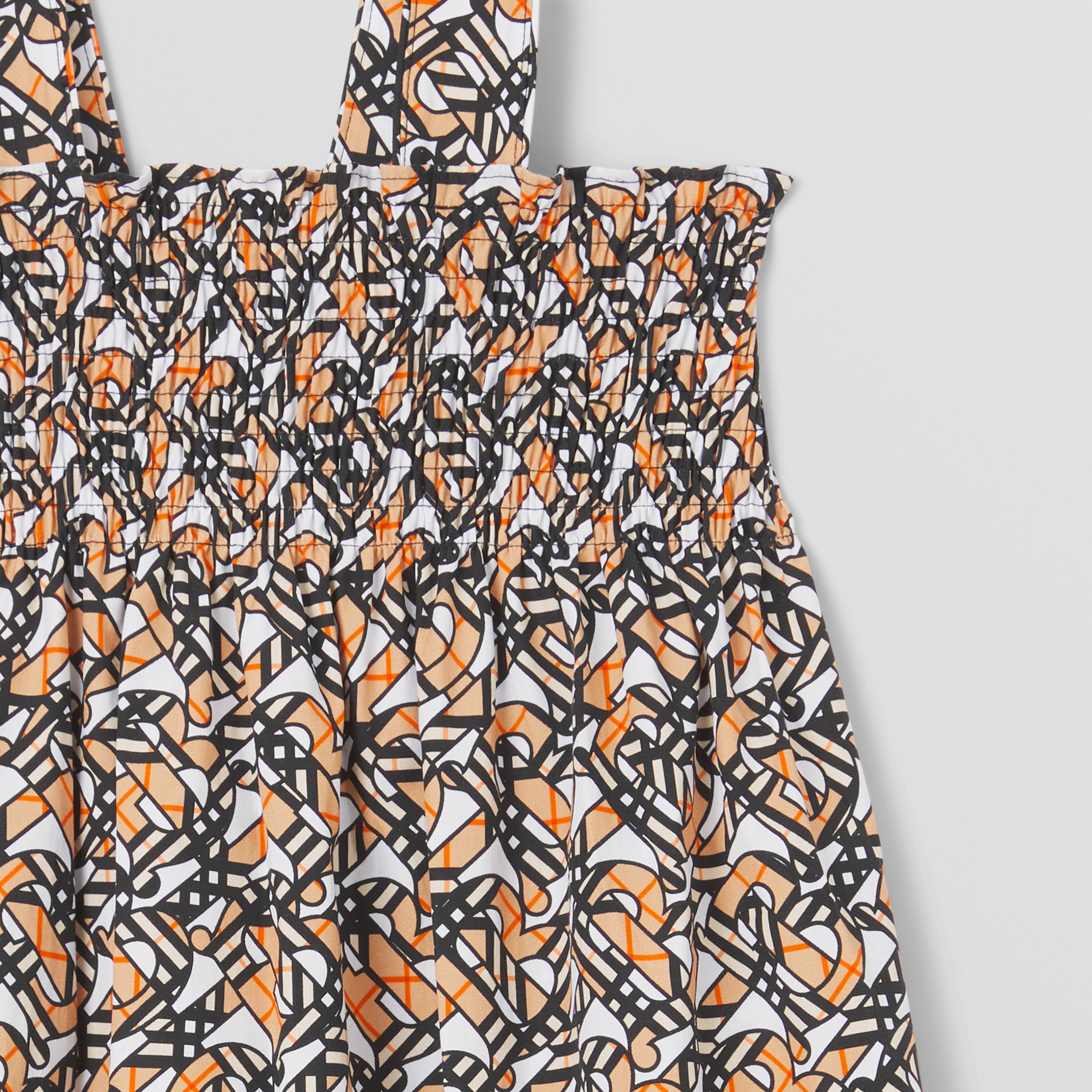 Smok-Kleid aus Stretchbaumwolle mit Monogramm-Print (Weiß) | Burberry® - 4