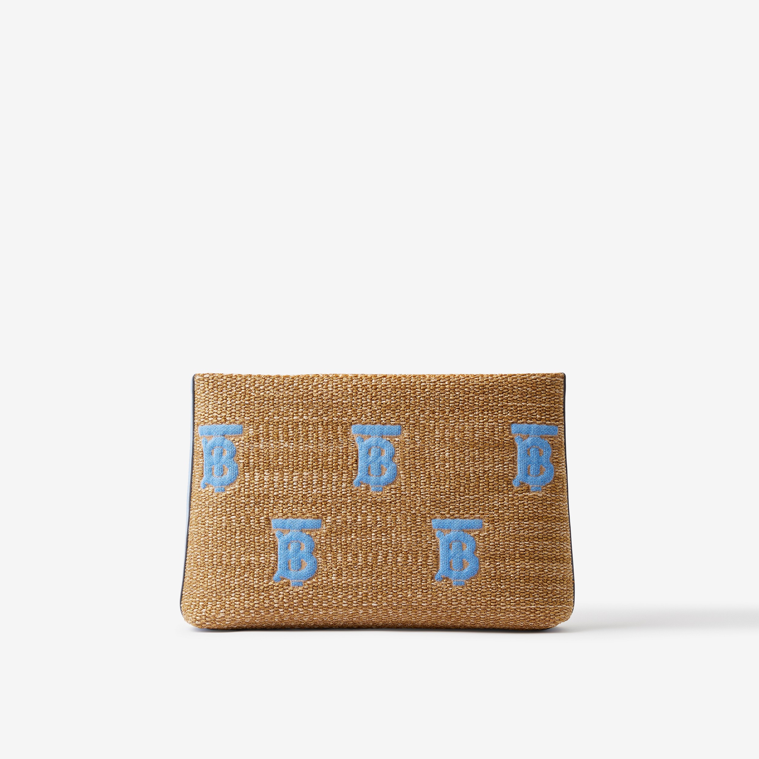 Bolsa pouch com zíper e estampa de monograma em ráfia (Natural/azul Centáurea) - Mulheres | Burberry® oficial - 3