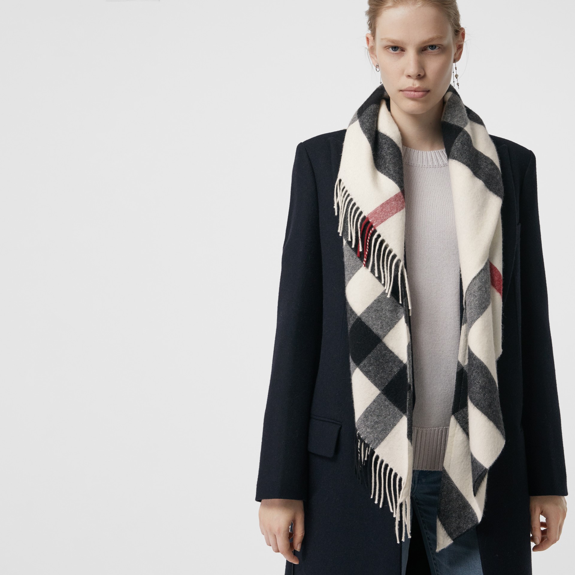 The Burberry Bandana in Check Cashmere in Natural White | Burberry ...