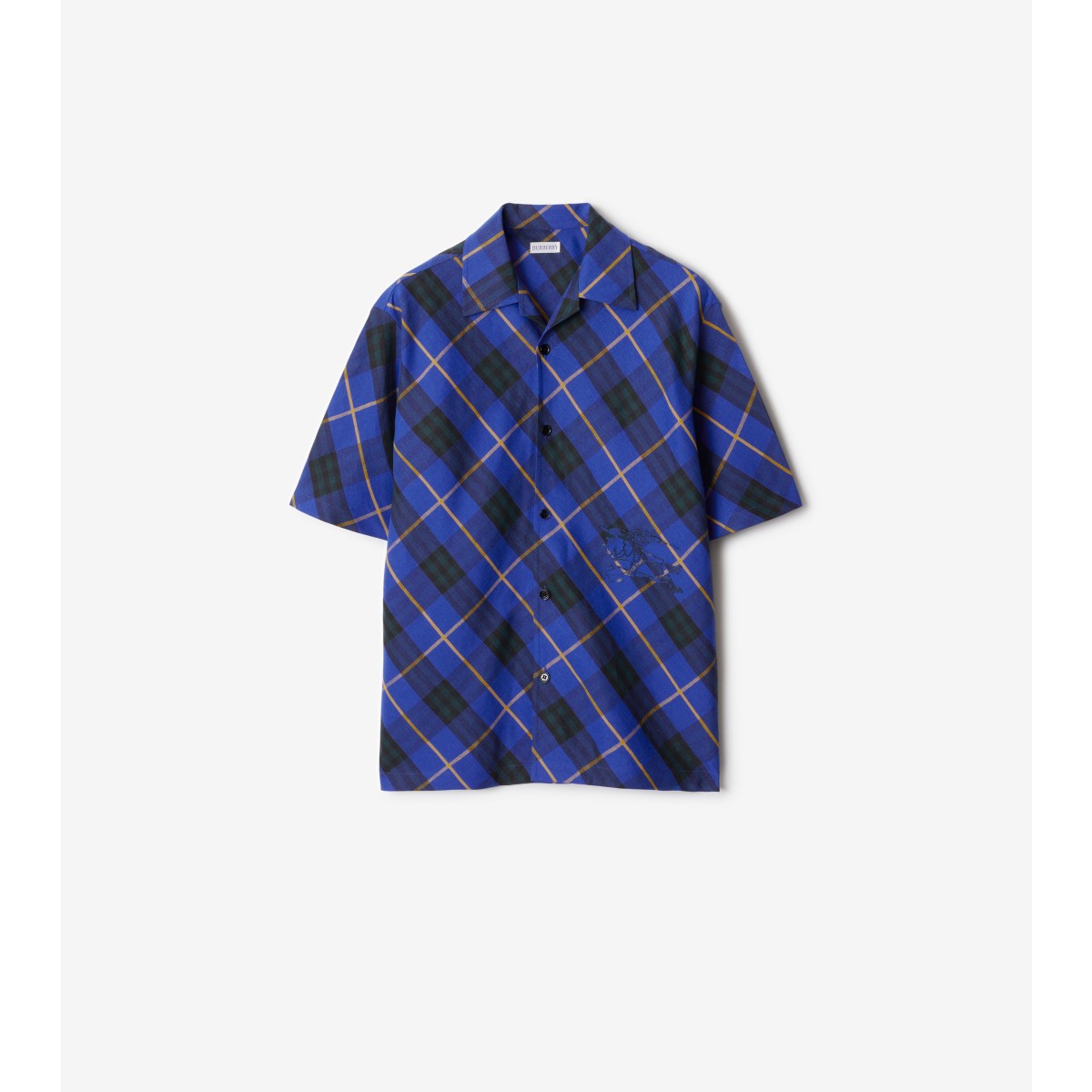 Shop Burberry Check Linen Shirt In Bright Navy