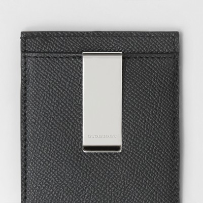 Grainy Leather Money Clip Card Case in 