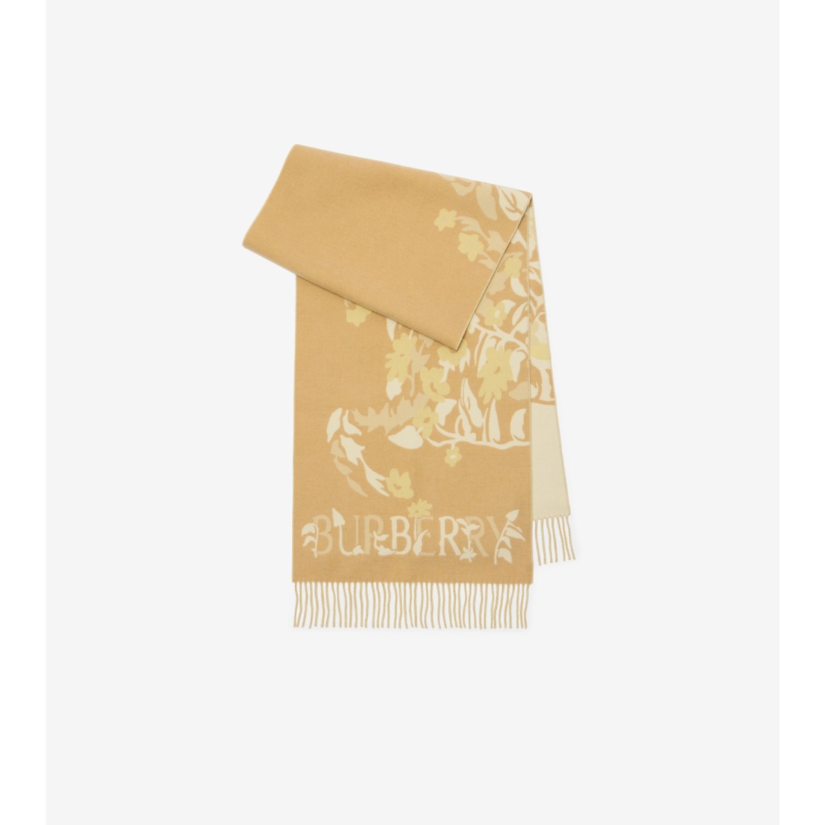 Burberry Wide Floral Ekd Cashmere Scarf In Neutral